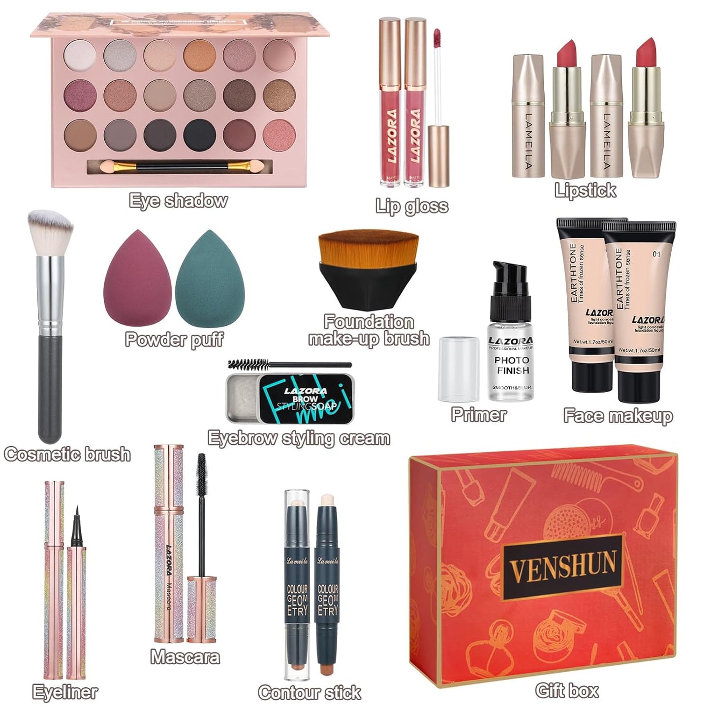 Makeup Kit for Women - 18 Colors Eyeshadow Palette & Foundation | Complete Set for Teen Girls & Beginners
