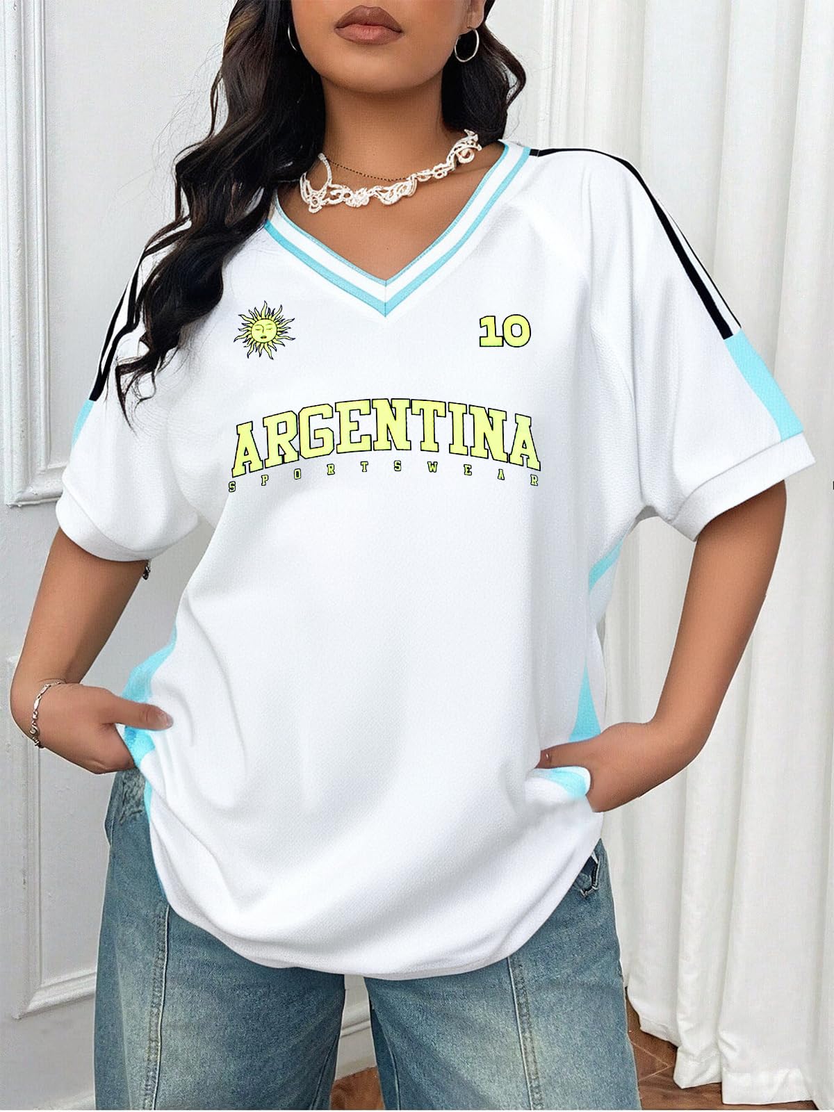 Soccer Cup 2026 Shirt Women Brazil Jersey Mexico Shirts USA Soccer Top Soccer Jersey Shirts Y2k V Neck Soccer Fans Tee Top