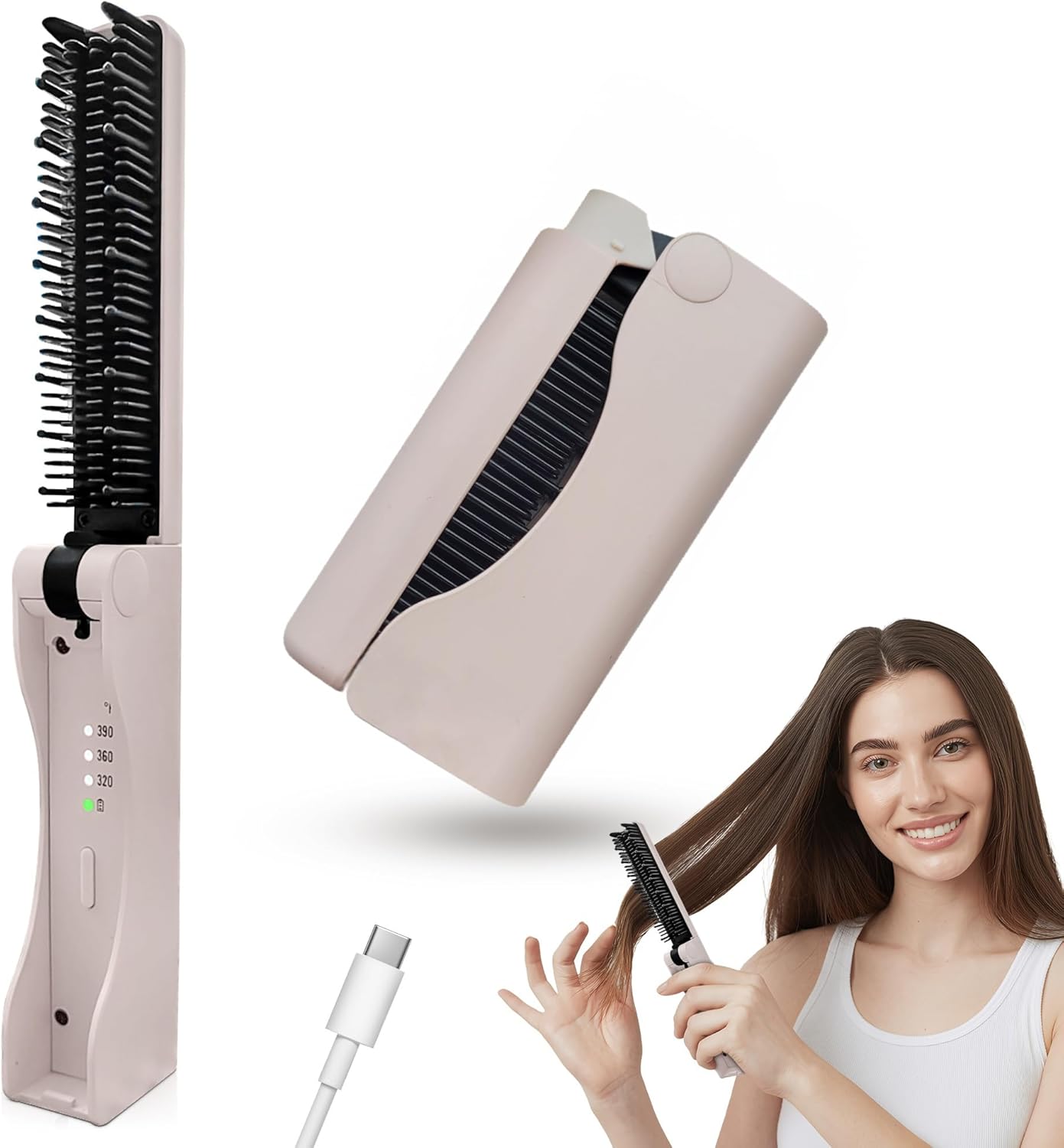 Cordless Hair Straightener Brush - Portable & Foldable Design | Ideal for Travel