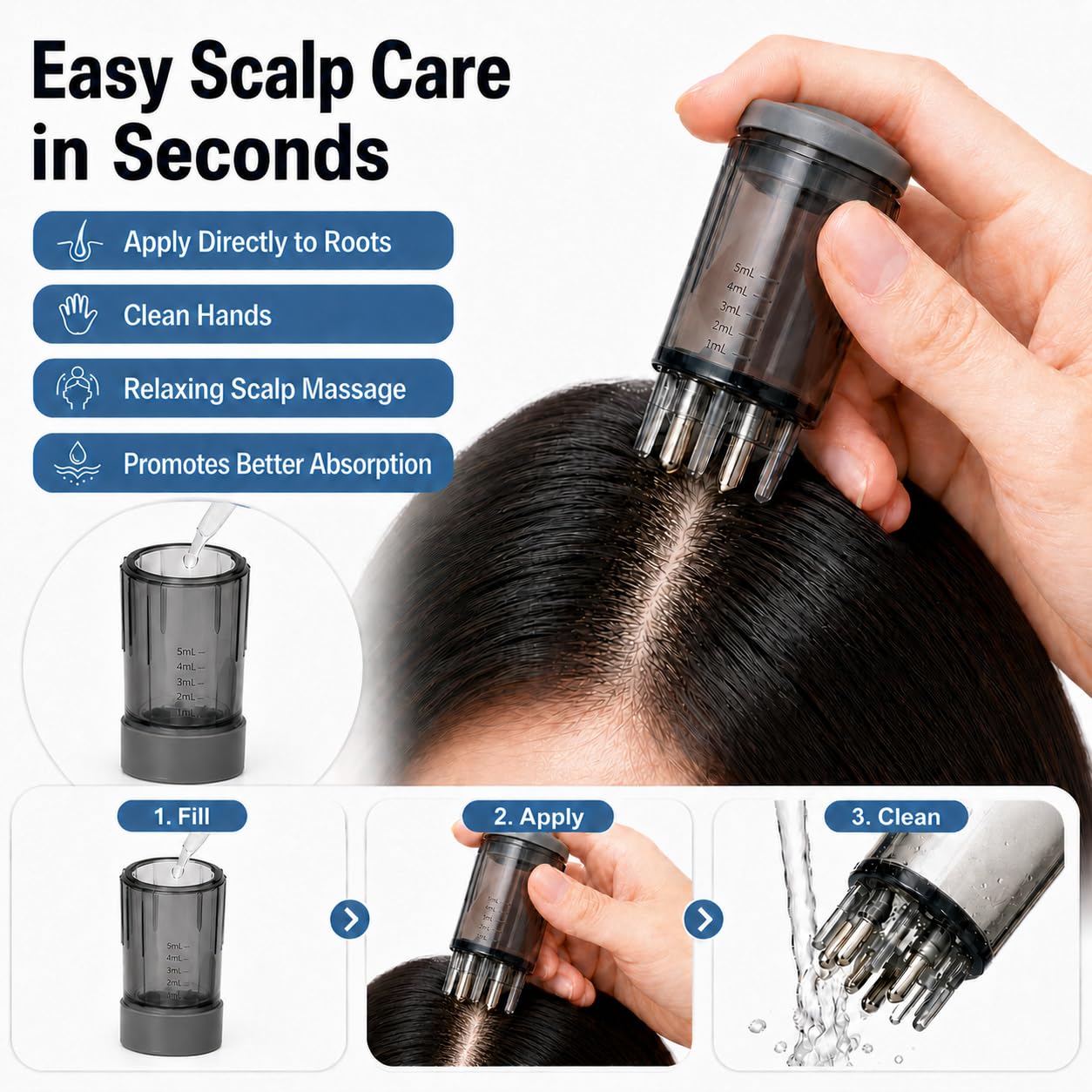 Minoxidil Applicator Set - 3 Pack Scalp Oil & Hair Oil Bottles | Mess-Free 5 Spouts for Easy Application