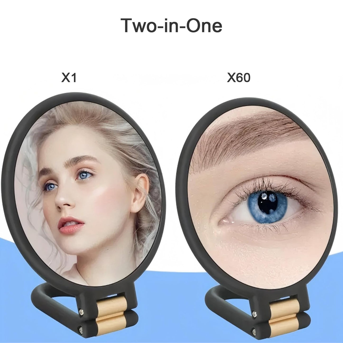 LOINRAW6 Double Sided Magnifying Handheld Mirror High Magnification Ideal for Precision Makeup Eyebrow Grooming Skincare Travel Size Desig (Black)