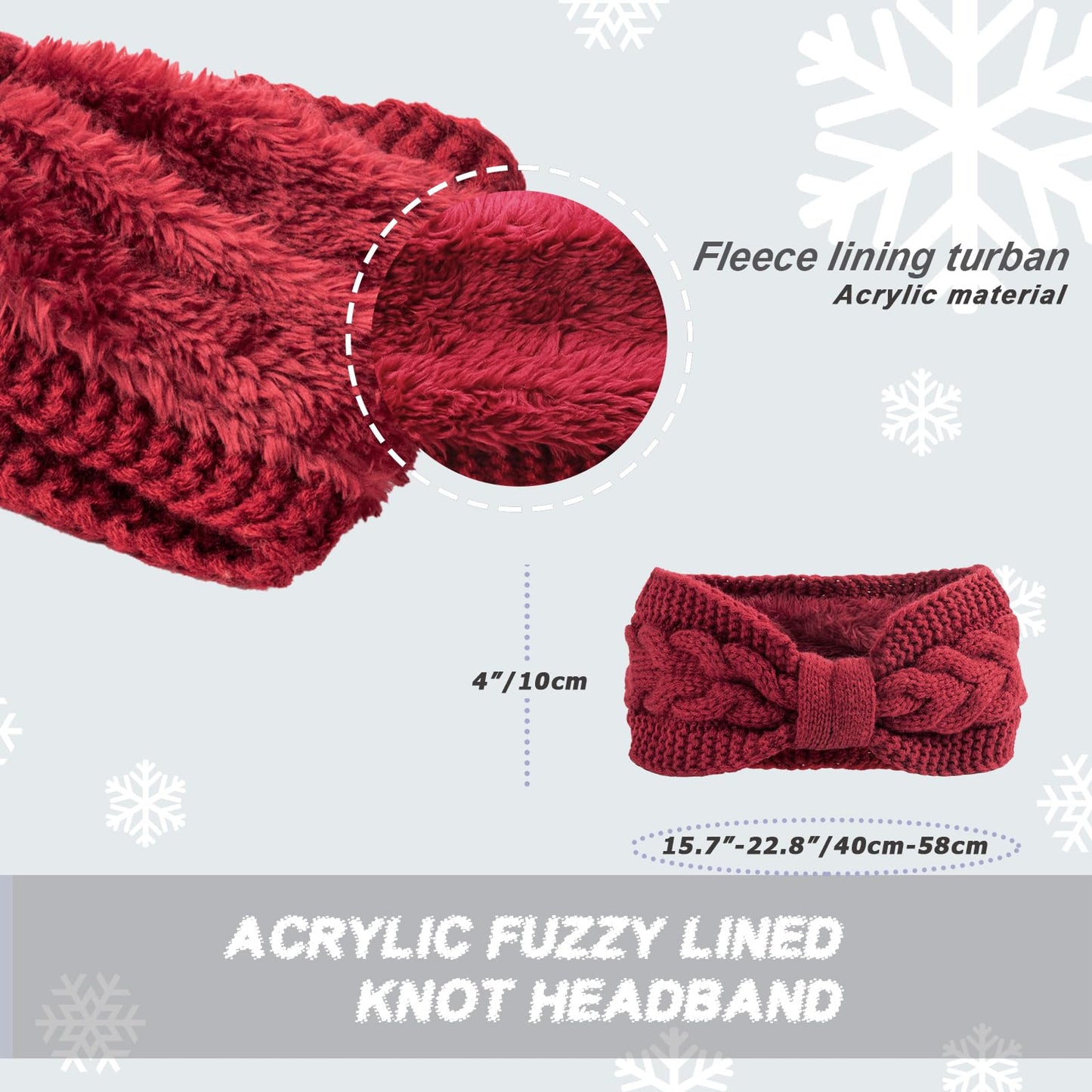 DRESHOW Winter Headbands for Women Wool Crochet Ear Warmer Headband Soft Knit Chunky Turban Stretch Thick Fuzzy Head Wrap