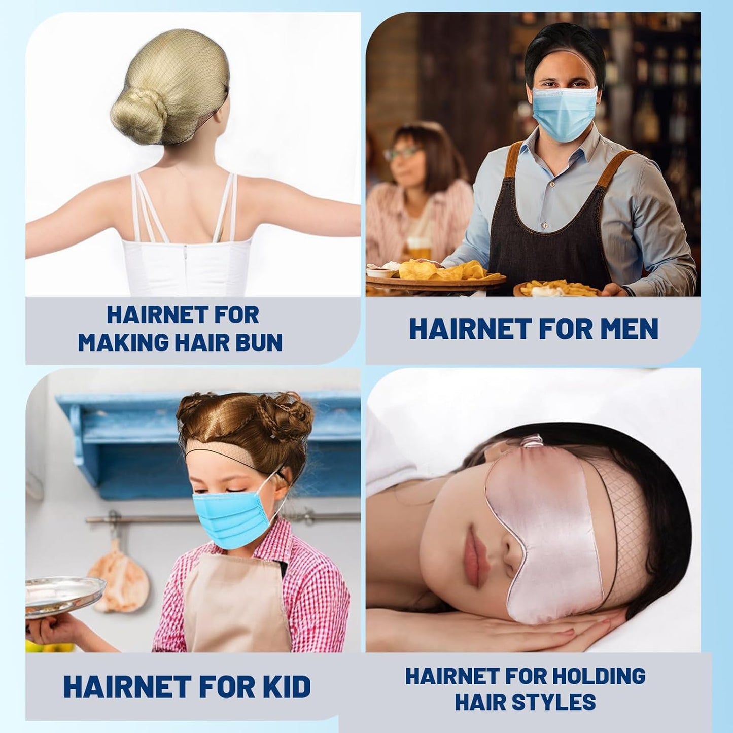 Black Hair Nets - 60 Pcs Invisible Nylon Hairnets for Food Service Workers | 24-Inch Size for Men & Women