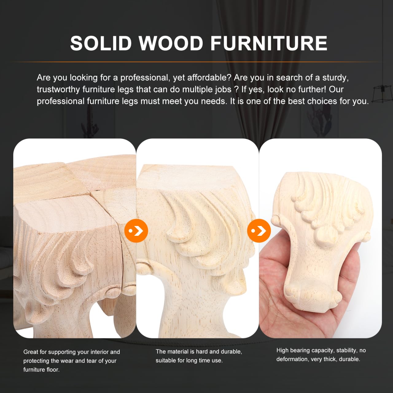 POPETPOP 4 Pcs European Style Wooden Furniture Legs, 3.9 inch Solid Wood Carving Furniture Replacement Feet Decoration for Sofa Cabinet Wardrobe Table Legs
