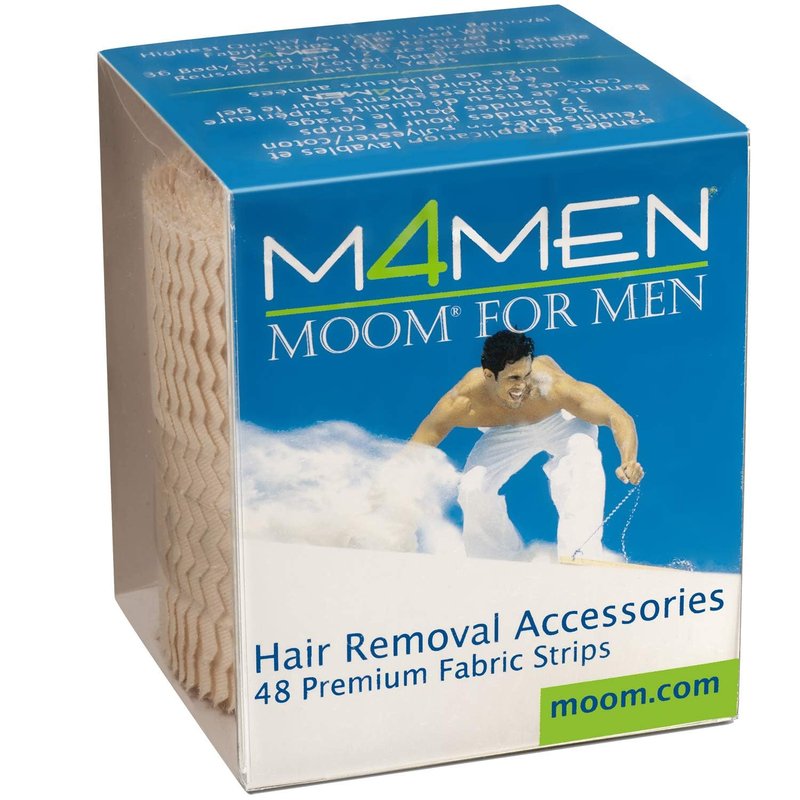 MOOM Organic Sugar Wax Men Hair Removal Kit with 12 oz Sugar wax with 48 Reusable Wax Strips for Face, Chest, Back & Legs - Natural Waxing Kit for Men, Soft Wax Alternative - (Sticks not Included)