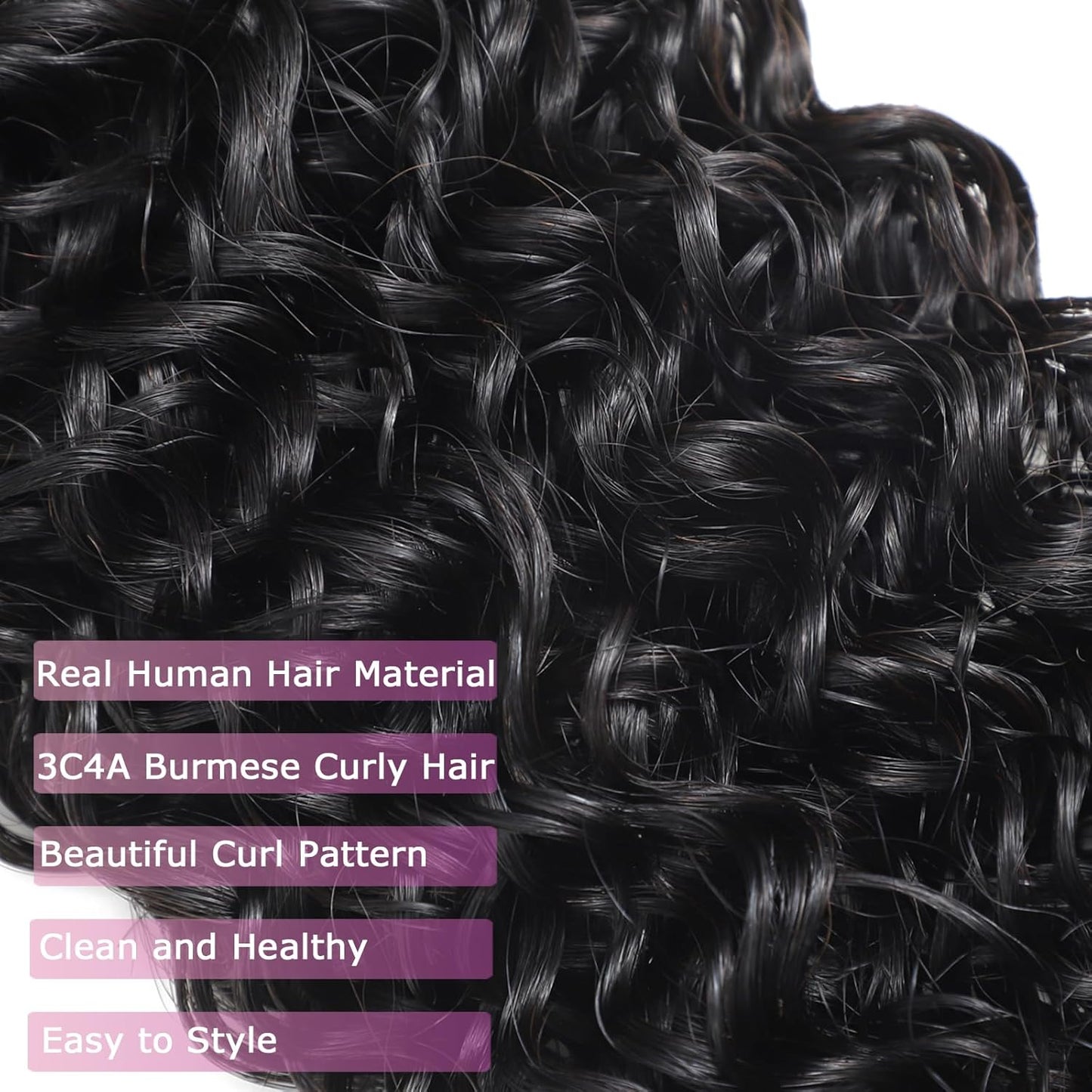 Burmese Curly Hair Bundles - 100% Unprocessed Virgin Remy Hair | 20, 22, 24 Inch Natural Color Extensions for Women