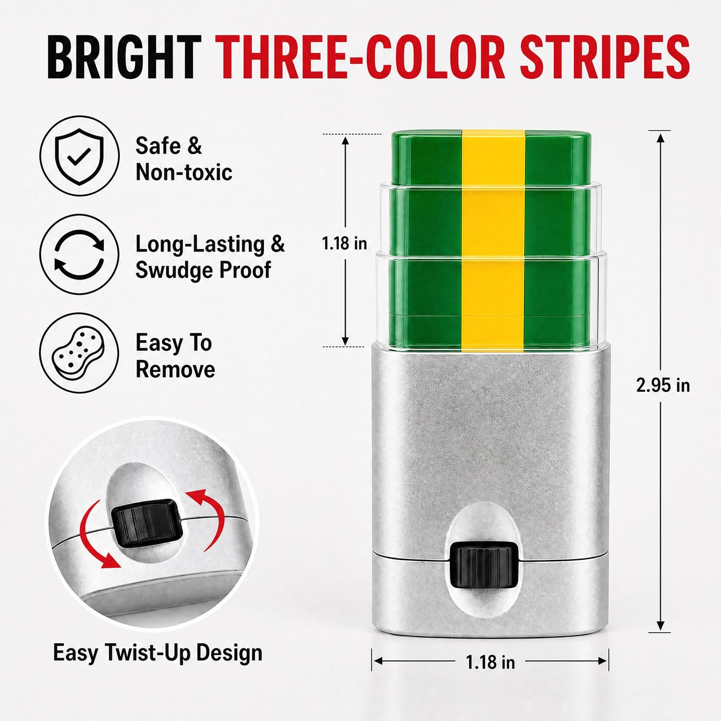 Green Yellow Green Football Face Paint, 3 Colors Blendable Eye & Face Paint Stick, Safe Glare Reduction Sports Makeup for Baseball Softball Players, Kids, Adults, Athletes (Green Yellow Green)