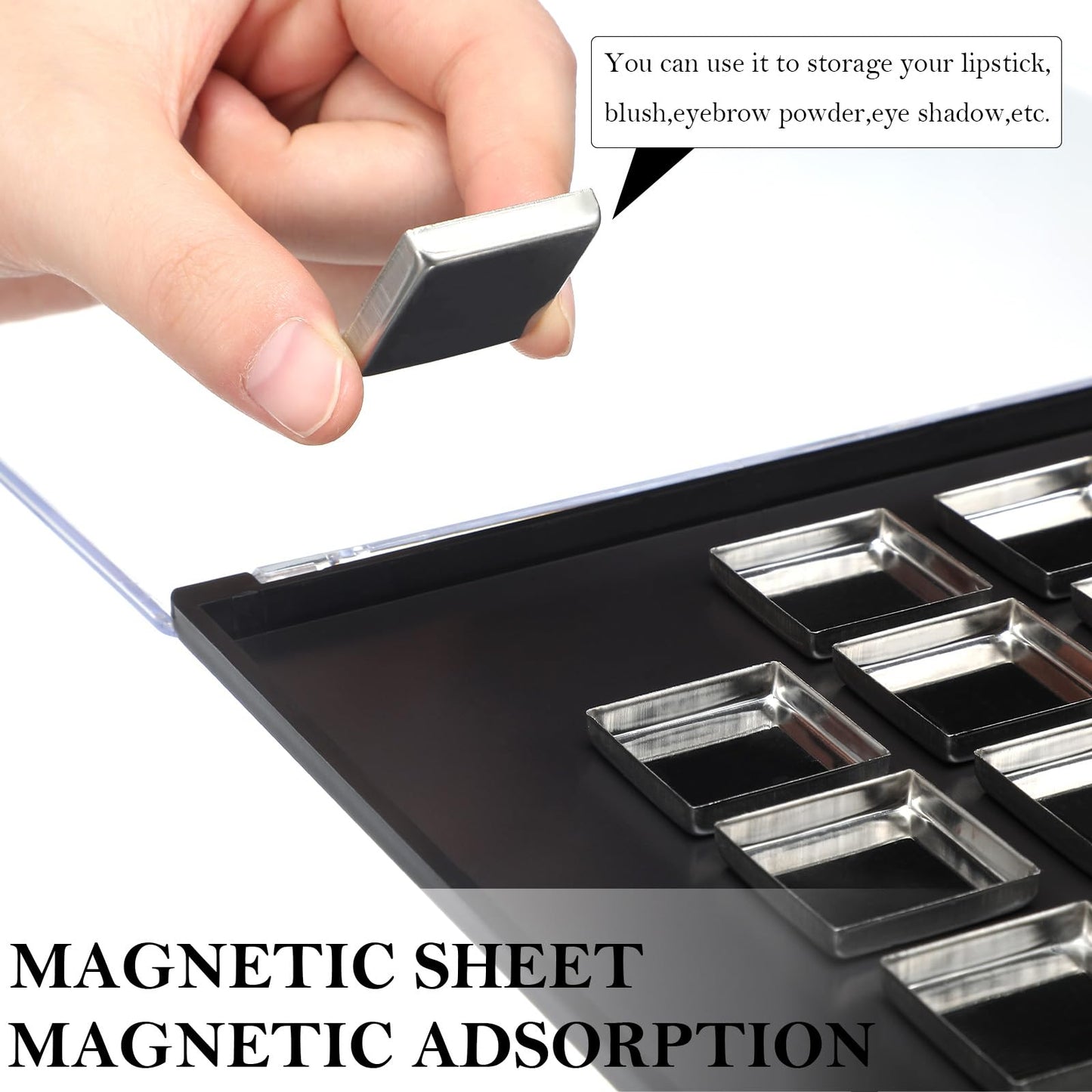 Acellegic 2 Pack XL Large Magnetic Makeup Palette with Clear Top 9.25x6.57'' Empty Cosmetics Pan Dispensing Storage Box 36 Empty Metal Makeup Eye Shadow Tray for DIY Eyeshadow Lipstick Blush Powder
