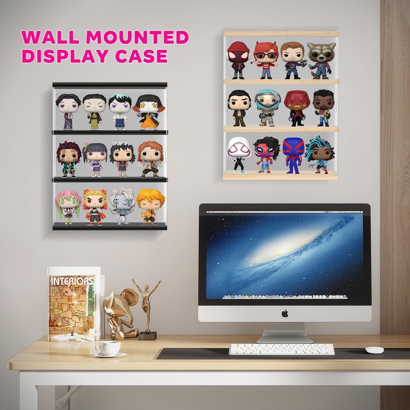 Nynelly 3-Layer Acrylic Display Case, Wall Mounted Display Box with Door, Countertop Clear Minifigure Showcase for Collectible, Funko Pop, Minifigure, 11.5" L x 3.3" W x 15" H ,Black