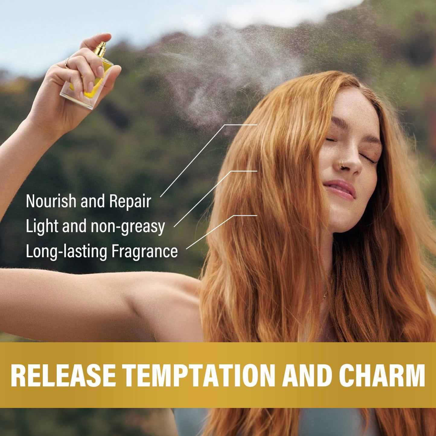 Hair Perfume, Moist Essential Oils for Dry Damaged Hair, Long-lasting Hair Refreshes Mist, Nourishing Dry Hair, Provides Softness and Brilliant Shine, Fragrance Pheromone Perfume for Women, 1.7fl oz