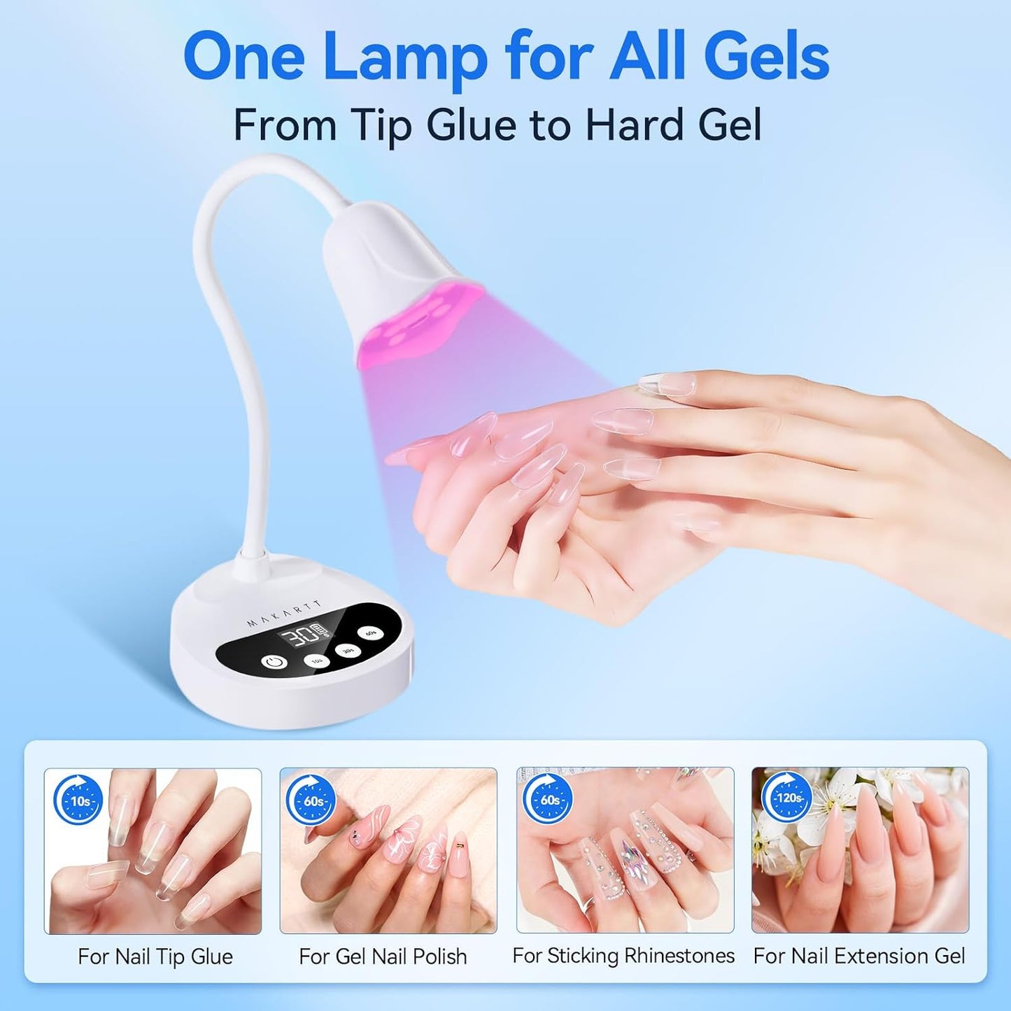 Makartt UV LED Nail Lamp - Portable Cordless Gel Nail Dryer with Auto Sensor & 4 Timers | Rechargeable Gooseneck Design