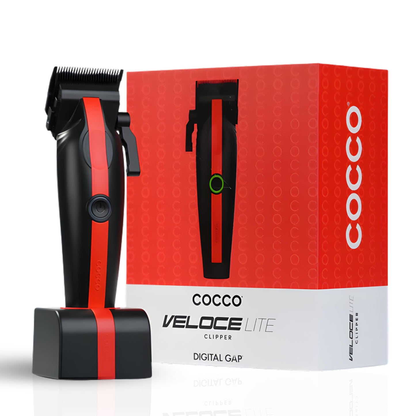Cocco Veloce Lite Professional Hair Clipper for Barbers – Digital Gap™ Precision Fade F1 Blade, 7000 RPM Cordless Clippers, USB-C Fast Charge, 3 Hour Runtime, Hair Clippers for Men (Red & Black)