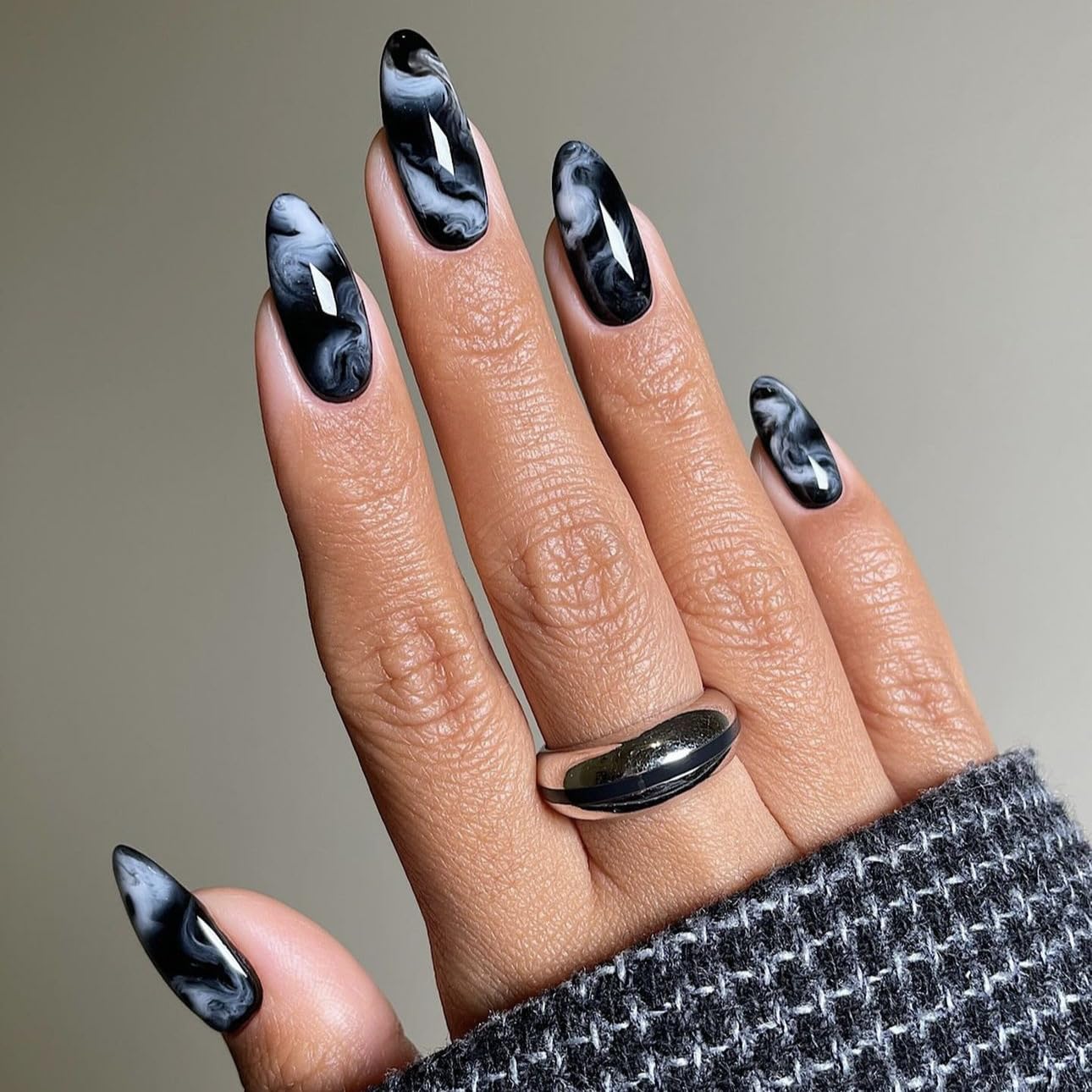 Red French Tip Press-On Nails - Almond Shape with 3D Crystal Designs | 24 Pcs Reusable Nail Kit for Manicure