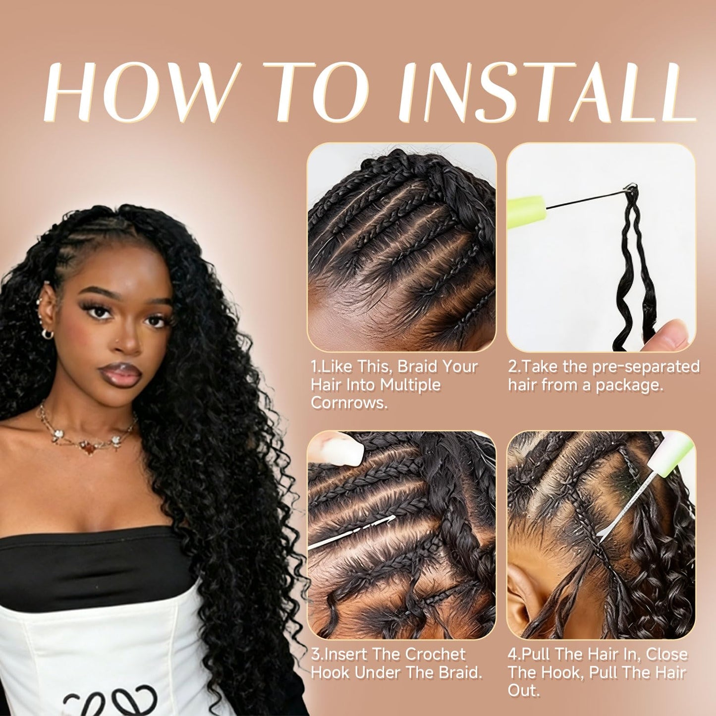 Pouweney Deep Wave Feather Crochet Hair 18 Inch 100 Strands Miracle Knots Hair Invisible Feathered Curly Crochet Hair for Women(18 inch 1b)