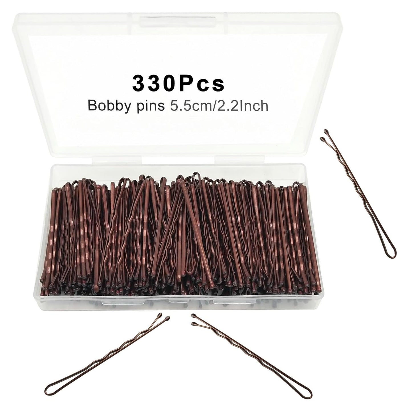 Bobby Pins - 330 Count Brown Hair Pins in Cute Box | Premium 2.2 Inch for Kids, Girls & Women