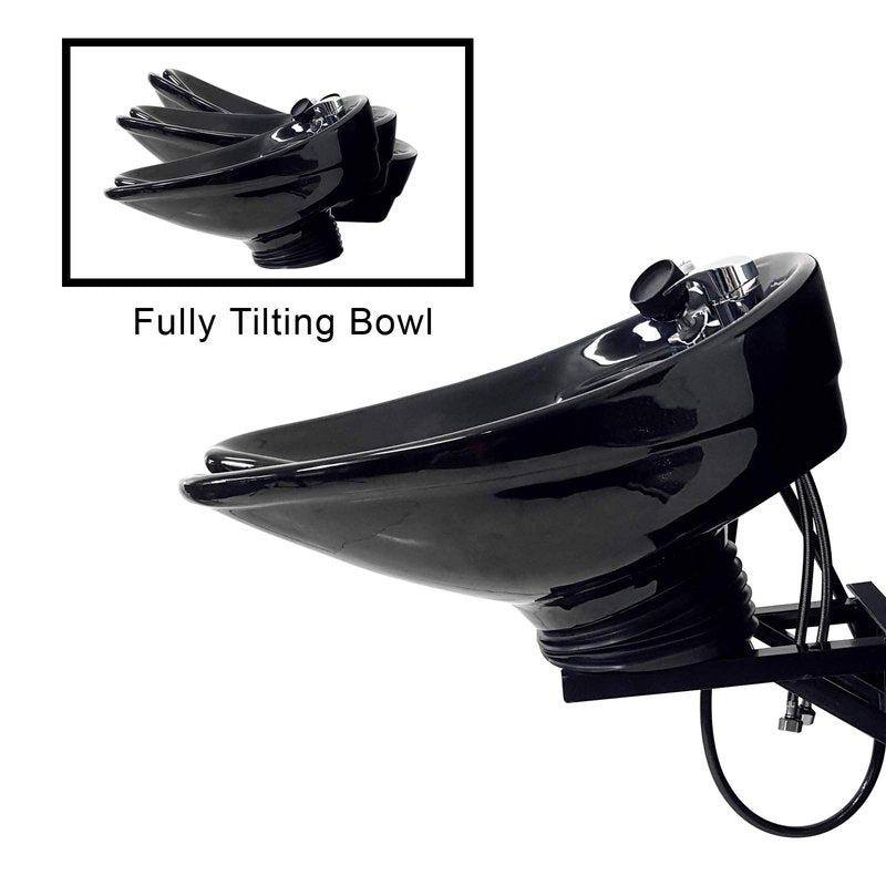 Fully Tilting and Wall-Mounted Ceramic Shampoo Bowl, Black Salon Sink, Beauty Salon Equipment for Hair Stylists - TLC-B07-WT - eMark Beauty