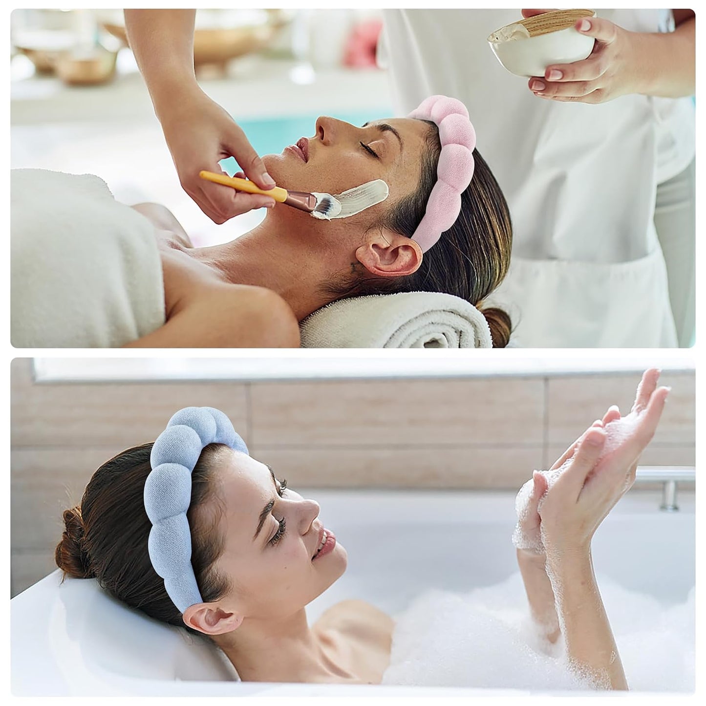 Spa Headbands for Face Washing | Soft Cotton Terry Cloth Set of 2 - Pink & Blue