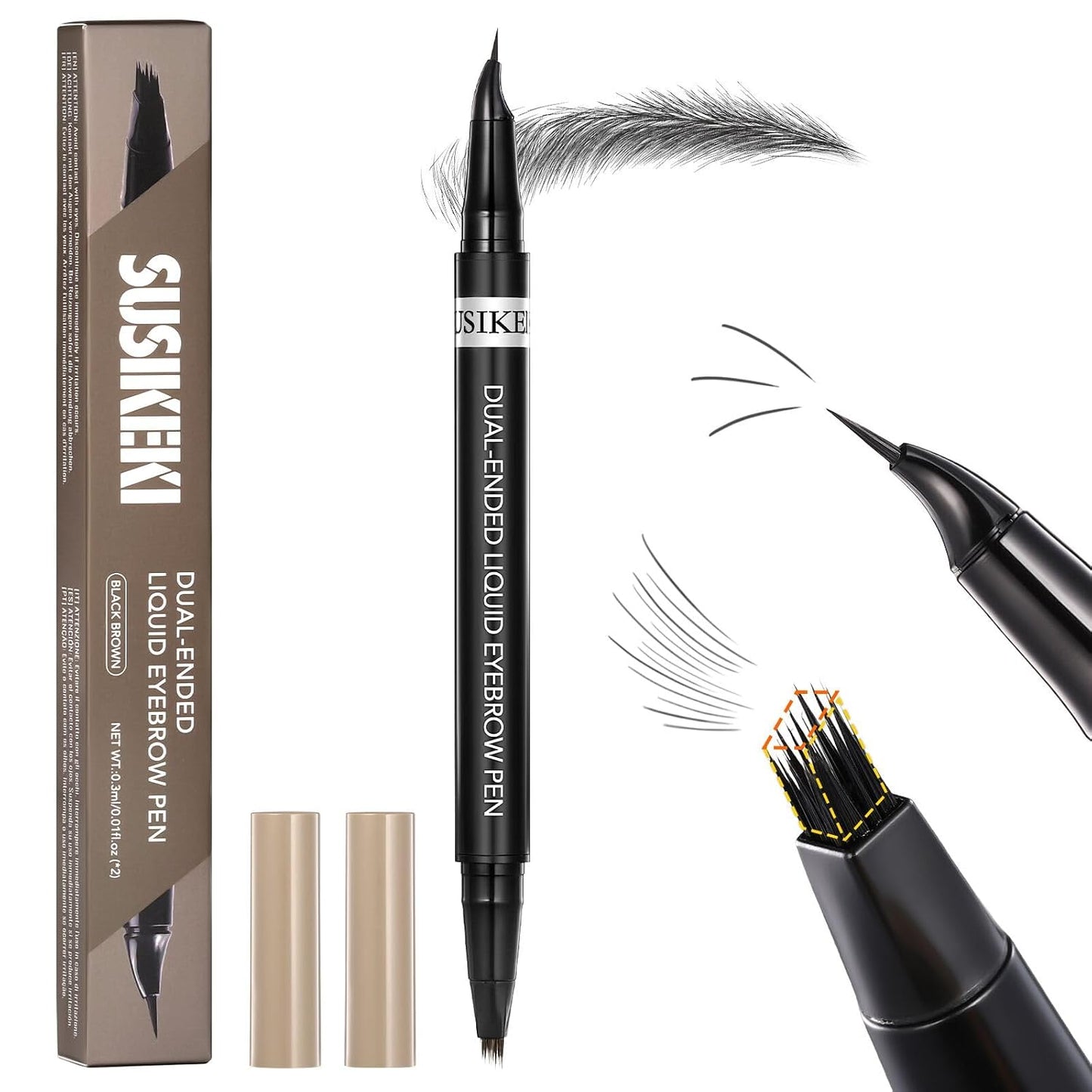 Microblading Eyebrow Pencil - Dual-Ended 2-in-1 Liquid with Curved Tip | Waterproof 4D Brow-Fection in Brown
