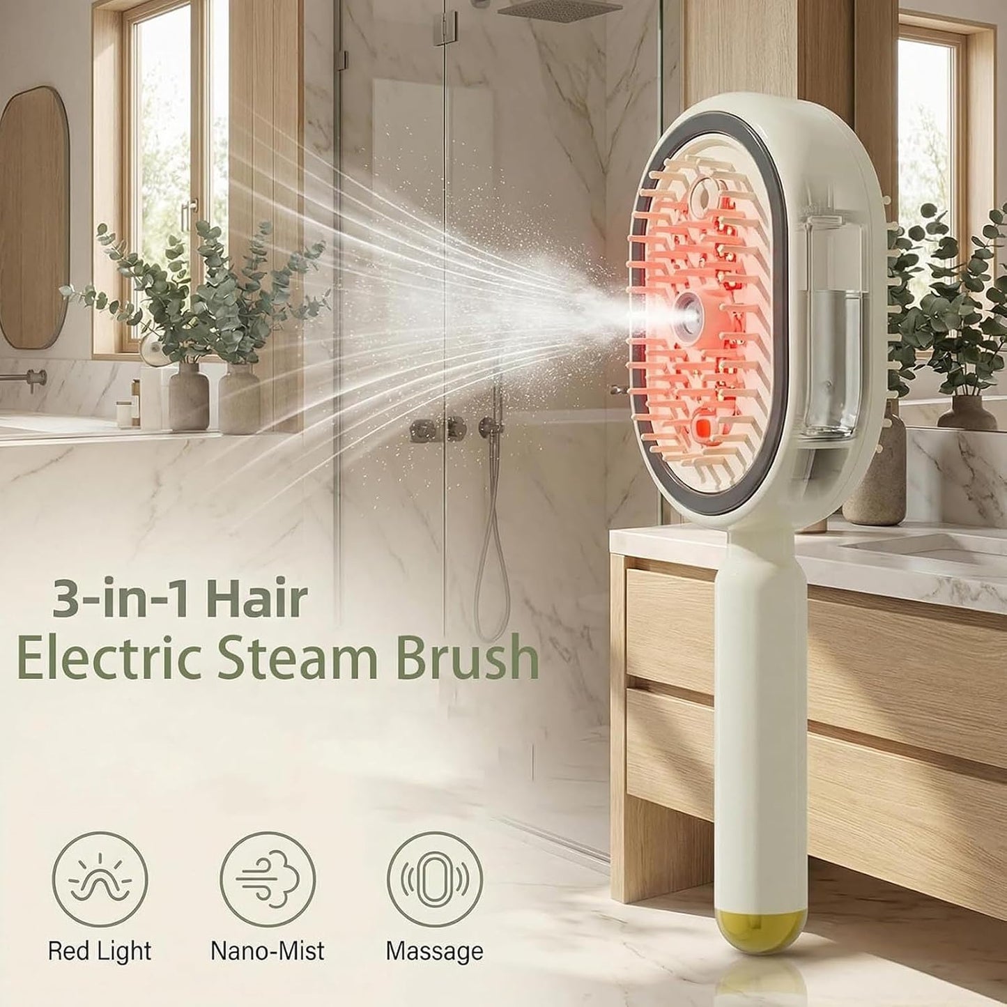 Electric Steam Brush - 2-in-1 Detangling & Misting Hair Straightener for All Hair Types | Rechargeable Anti-Frizz Tool