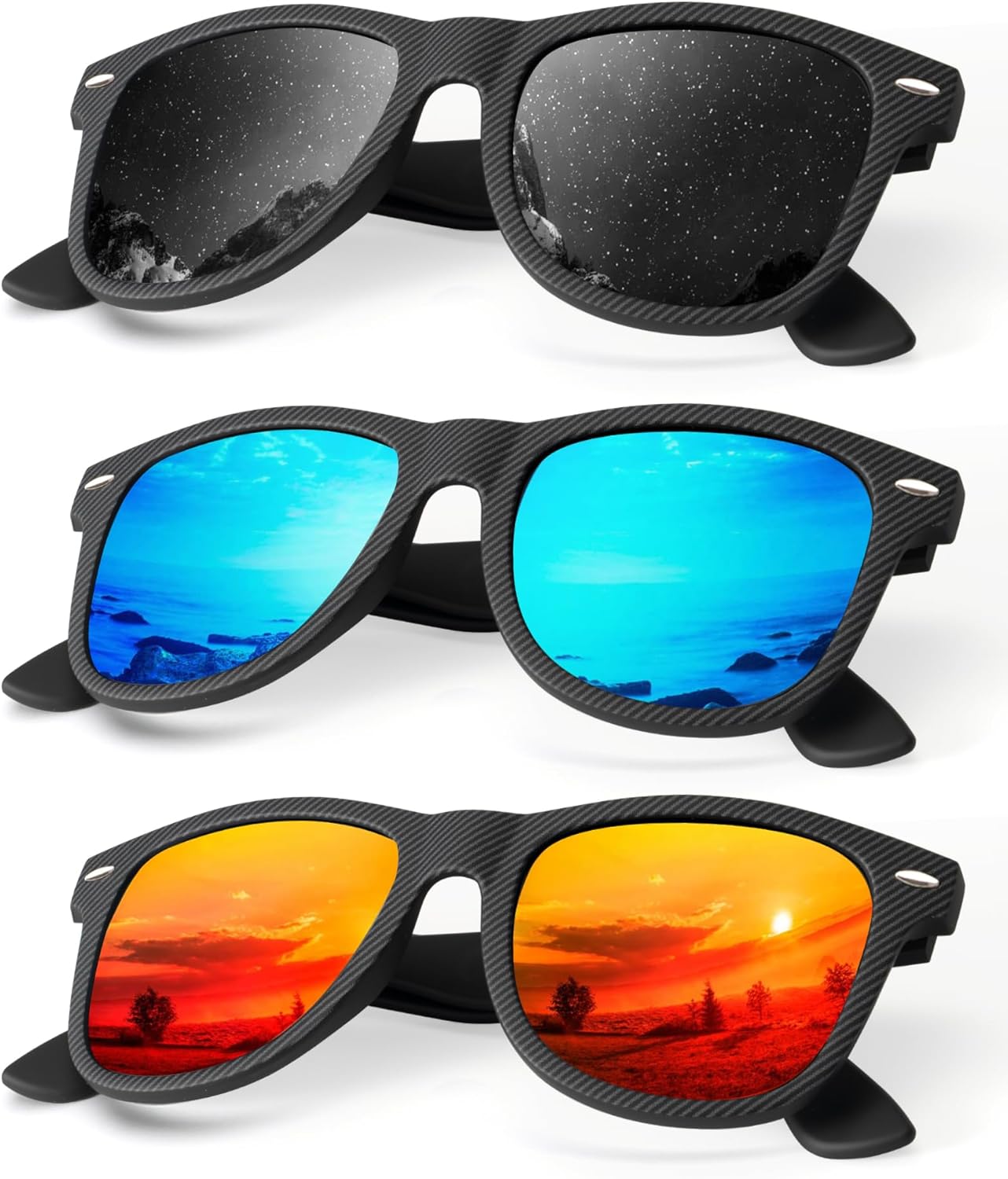 KALIYADI Polarized Sunglasses - Matte Finish, UV Blocking, Color Mirror Lenses | 3-Pack for Men & Women