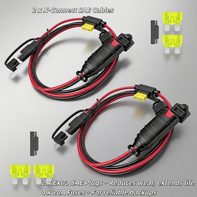 2 Pack X-Connect SAE Adapter fit for GC009 NOCO Battery Charger Accessories,with SAE Polarity Reverse Adapter and 20A Fuse, 14AWG, to Quick Connections Already on Motorcycles, Cars, ATVs and UTVs