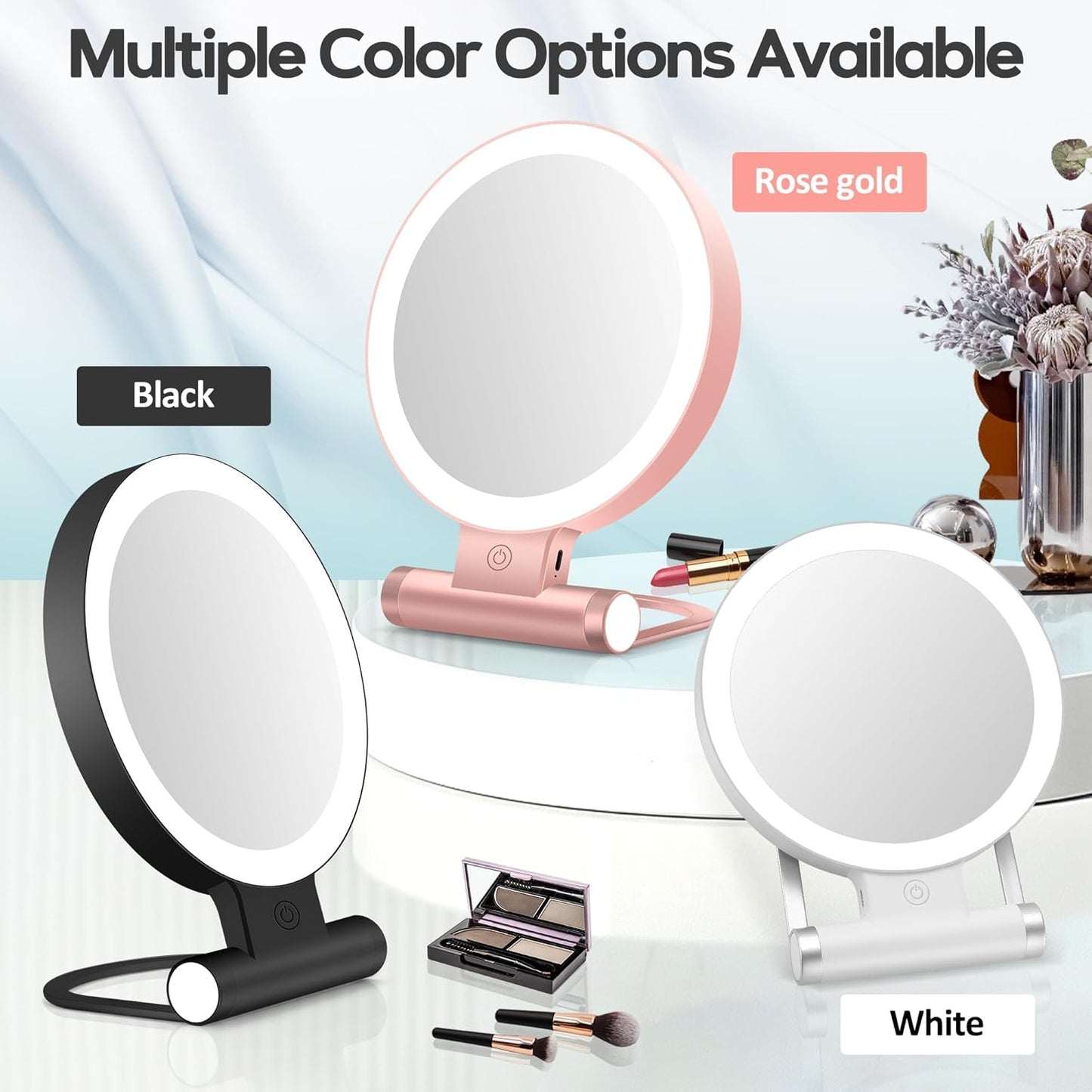 Magnifying Makeup Mirror with Light - 30X Double-Sided, 3 Color Modes | Foldable Travel Design (9" L x 7" W)