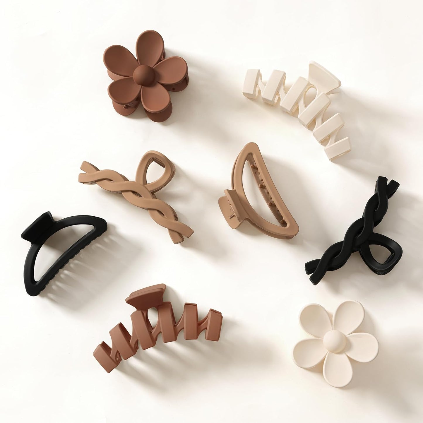 Flower Hair Clips - 8PCS Non-Slip Claw Clips for Thick Hair | Multi-Style Neutral Colors Set