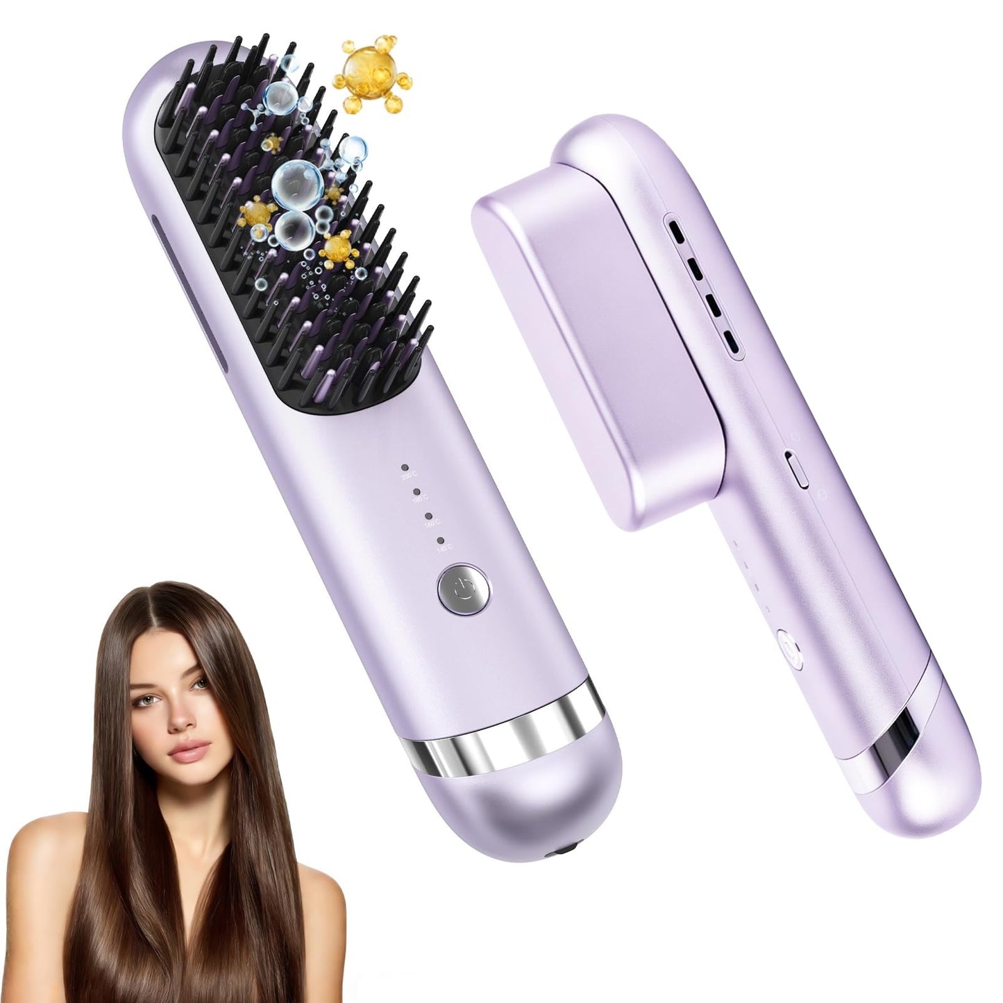 New Go Brush Pro 2026 Cordless Hair Straightener Brush, 280M Dual-Pole Ions, 1-Min MCH Fast Heat, 4000mAh 45-Min Runtime,TSA Mini& Travel,Auto Shut-Off,121 Teeth For Anti-Scald Frizz-Free Salon Smooth