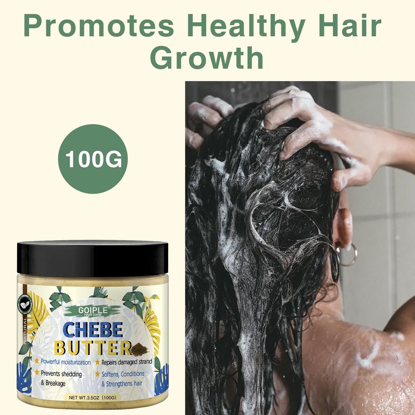 WOZUTUNT Chebe Butter For Hair Growth, Chebe Hair Butter Grease, Deep Moisturization, Thickening, Hair Growth Treatment, Unisex Adult, Yellow, 3.5 Ounce