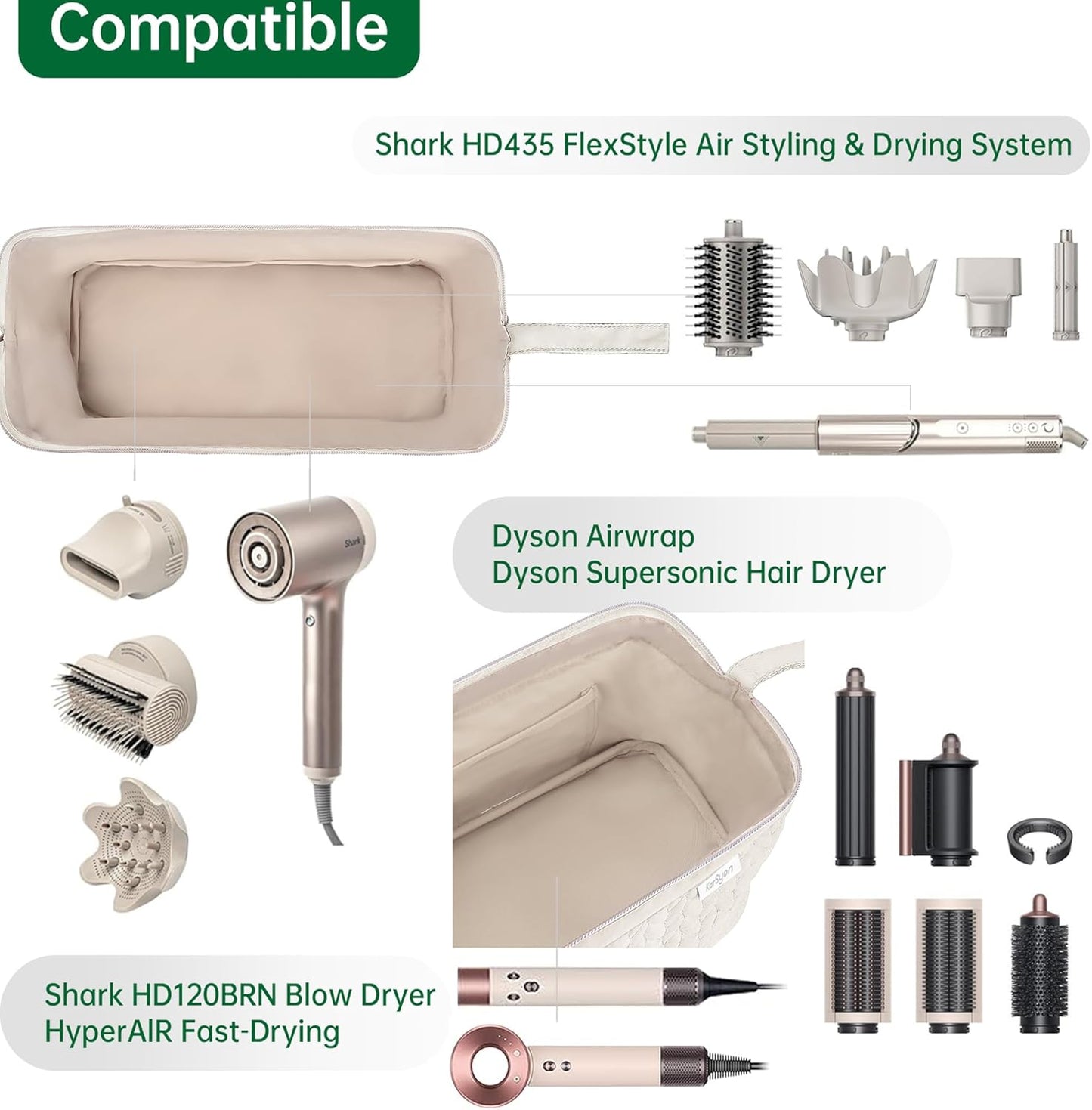 Dyson Airwrap Hair Dryer Case - Shark Flex Style Travel Organizer | Beige