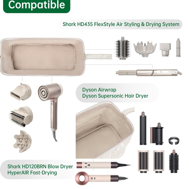 KarSyon Shark Flex Style Case for Dyson Airwrap Hair Dryer Brush Revlon Hair Tools Travel Bag Carrying Case Flat Curling Iron Organizer (Beige)