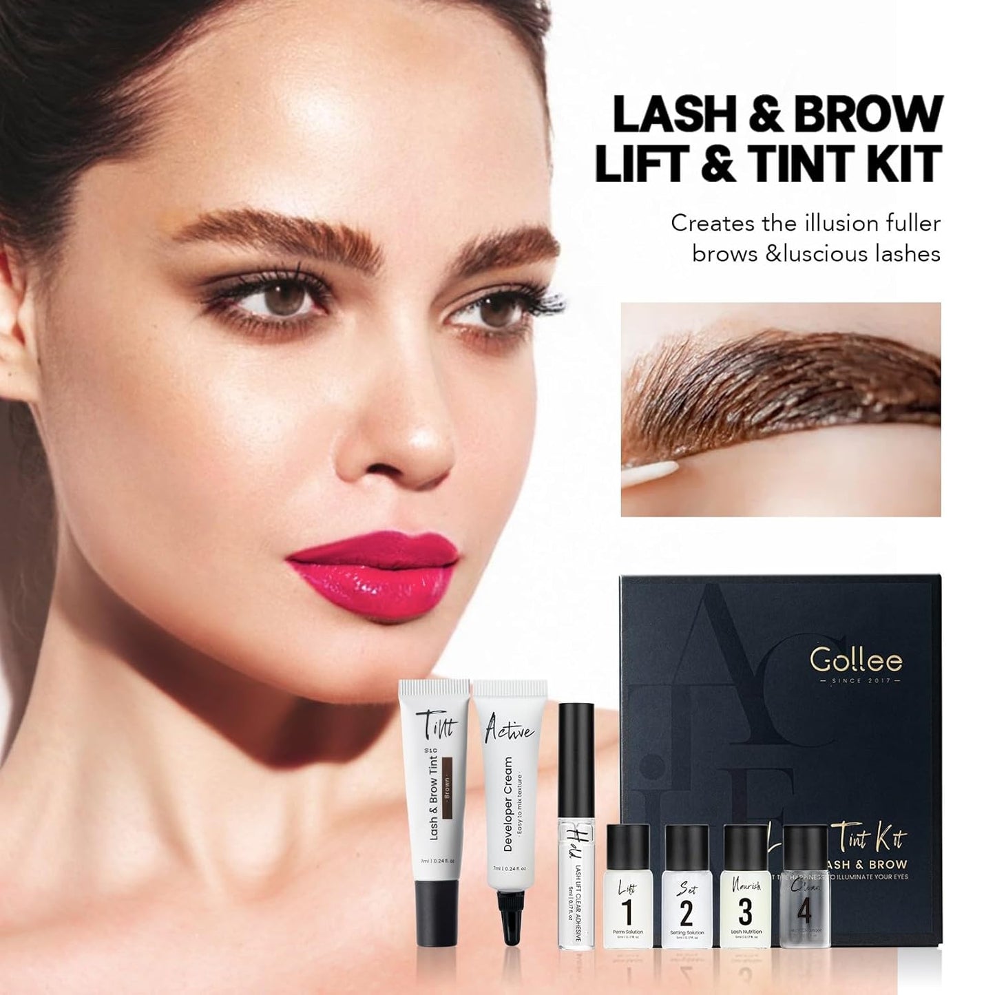 Lash Lift Kit - 4 in 1 Brow Lamination & Eyelash Perm Set | Salon Quality at Home, Long-Lasting Natural Brown Color