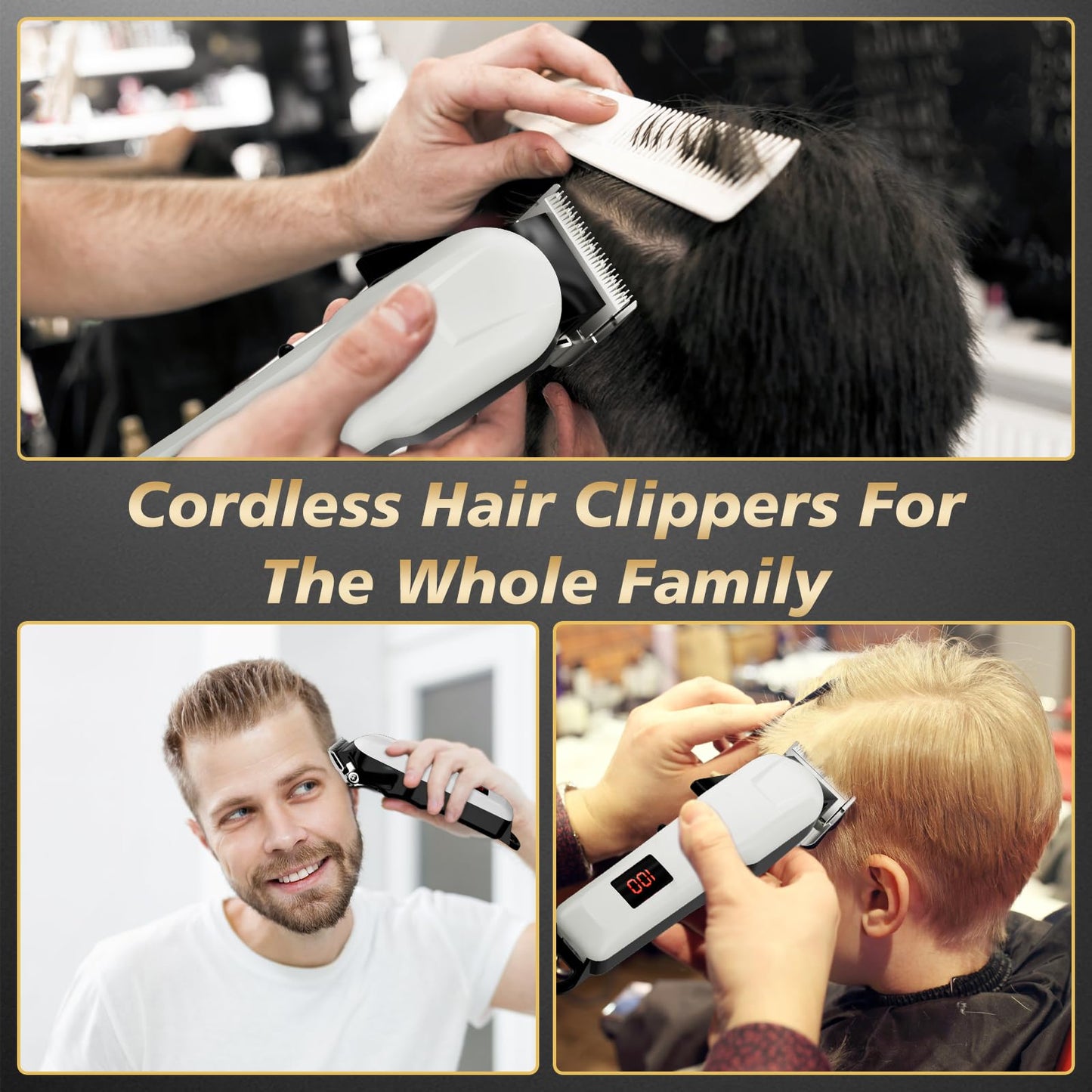 RUIM Professional Hair Clippers for Men, Cordless & Corded Barber Clippers, Rechargeable Haircut Kit with Adjustable Lever & Guide Combs for Home Hair Cutting and Grooming