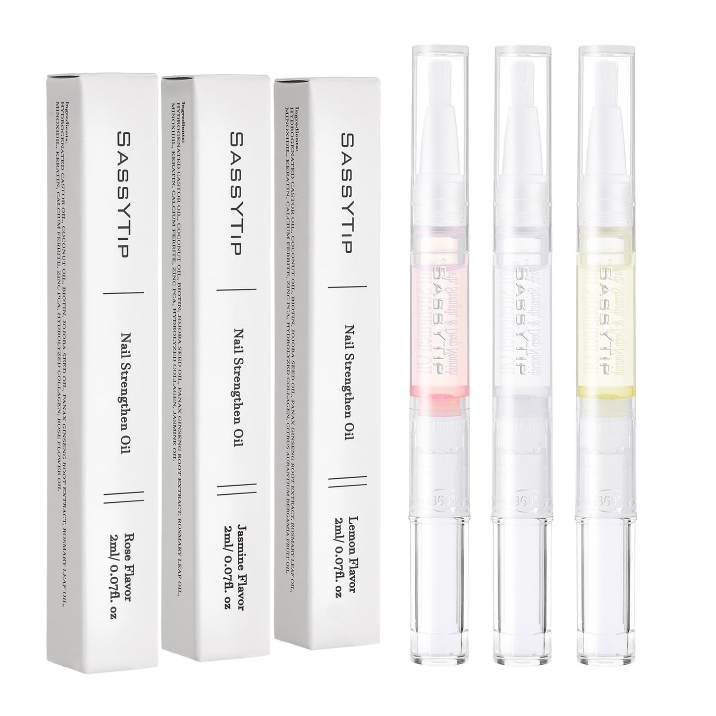 SASSYTIP Nail Strengthen Oil Pen | Fast-Absorbing Cuticle Oil with Biotin & Ginseng | For Brittle & Peeling Nails | Jasmine, Rose, Lemon Scents | Home, Office, Travel Use (3PCS)