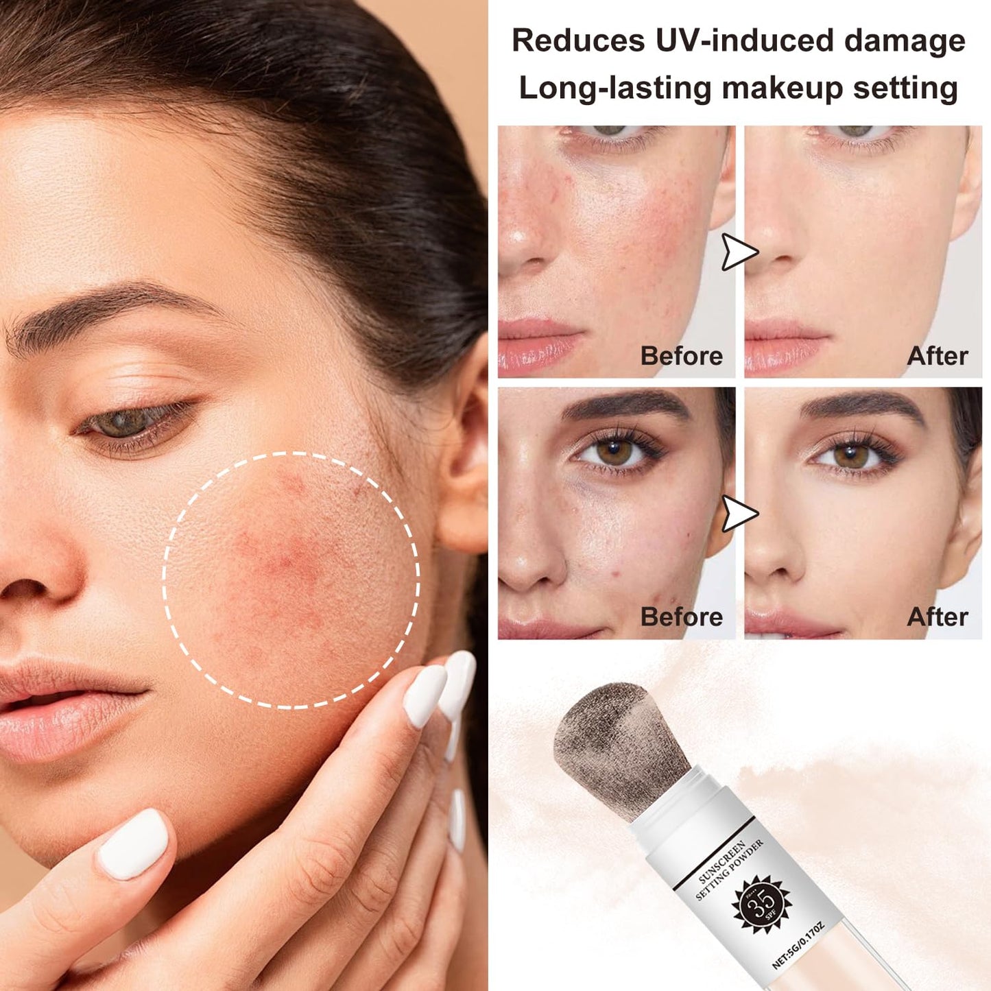 Sunscreen Setting Powder SPF 35, Mineral Brush Powder for Face and Scalp, Oil Control Natural Matte Finish Loose Powder Translucent Lasting Lightweight Breathable for All Skin (#01 Translucent)