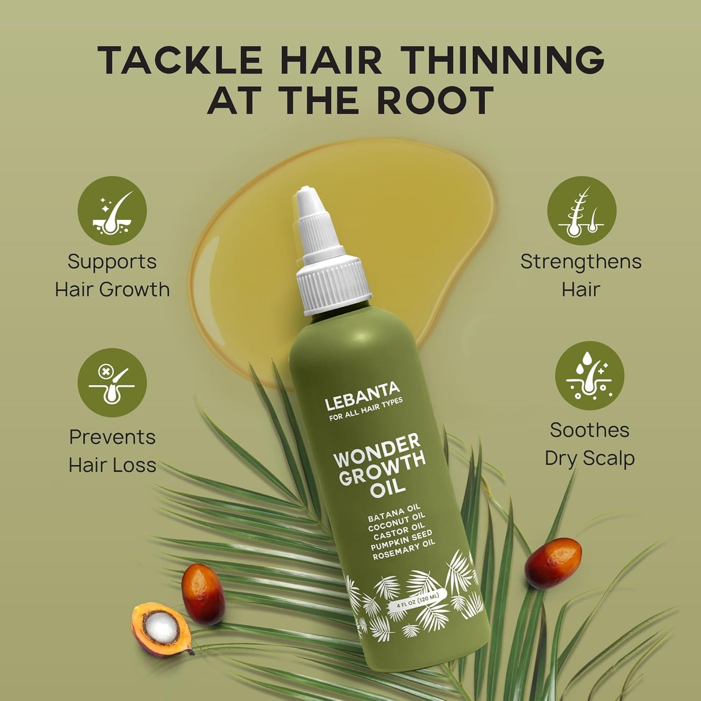Lebanta Batana Oil for Hair Growth - 100% Pure Organic Blend with Castor, Pumpkin Seed & Rosemary | Thicker, Stronger Hair (1 Pack)
