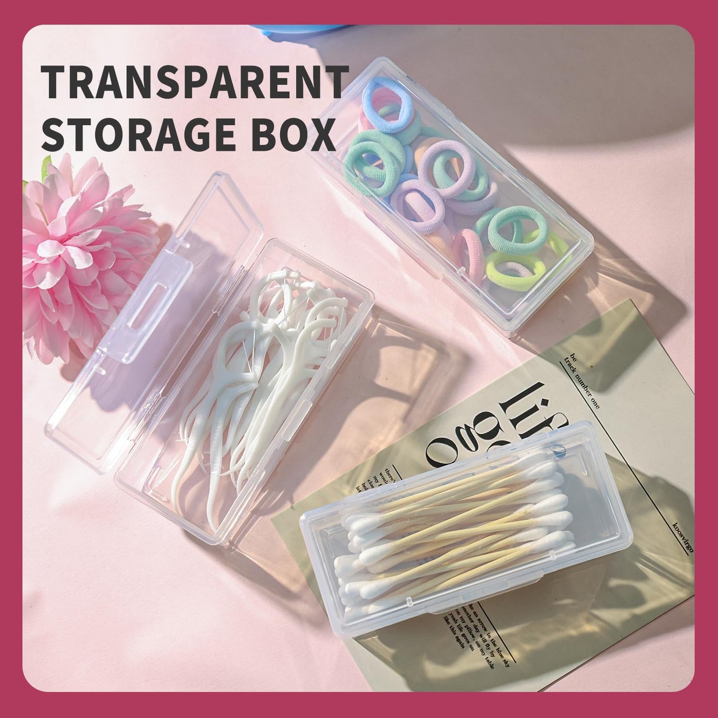 LIGHUFEIC 3Pcs Cotton Swab Holder for Travel,Portable Dental Floss Case Clear Plastic Cotton Pad Holder,Travel Floss Picks Case Storage Containers with Dustproof Lid