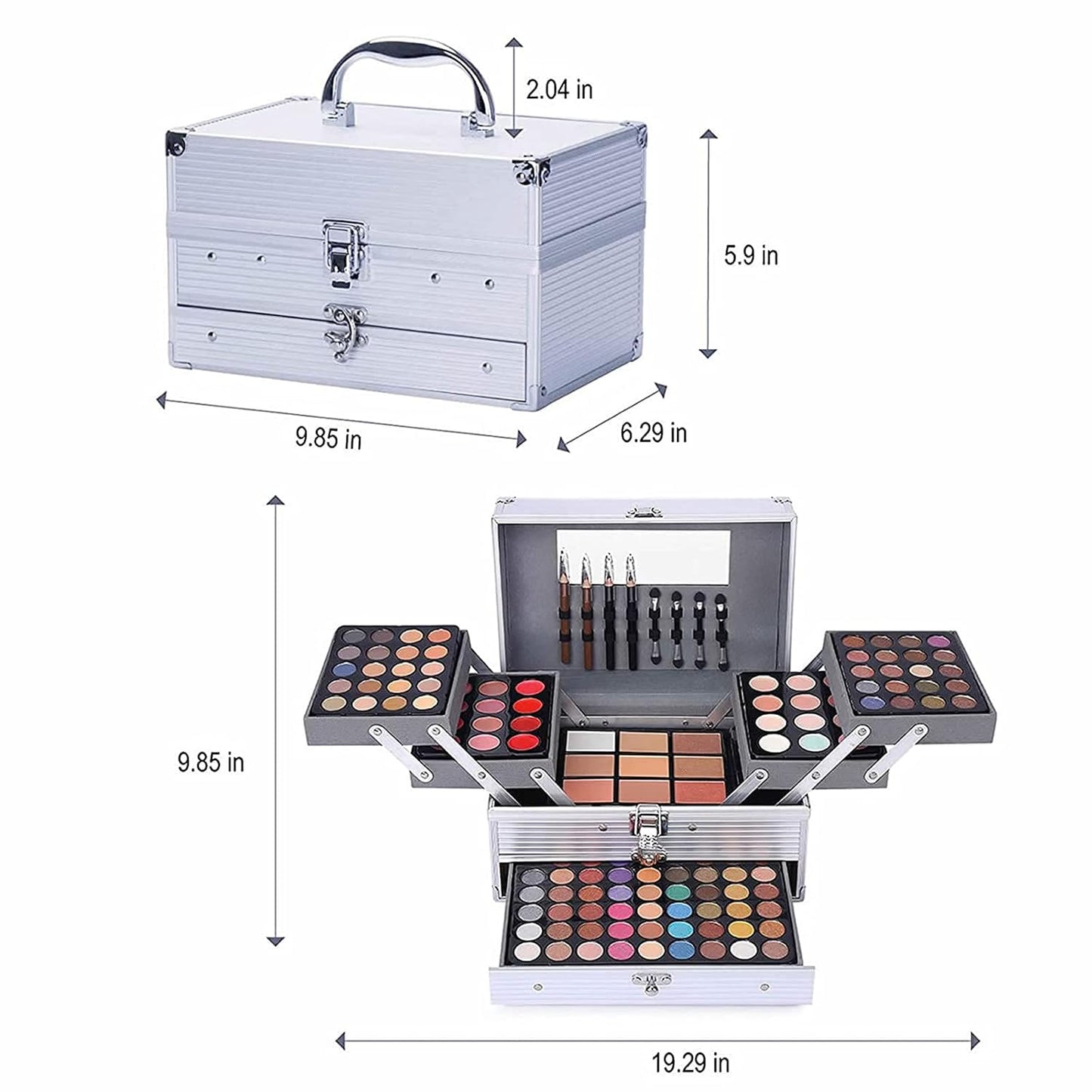 132 Color All-In-One Makeup Kit for Women - Professional Gift Set with Eyeshadow, Lipstick, Concealer & More | Silver