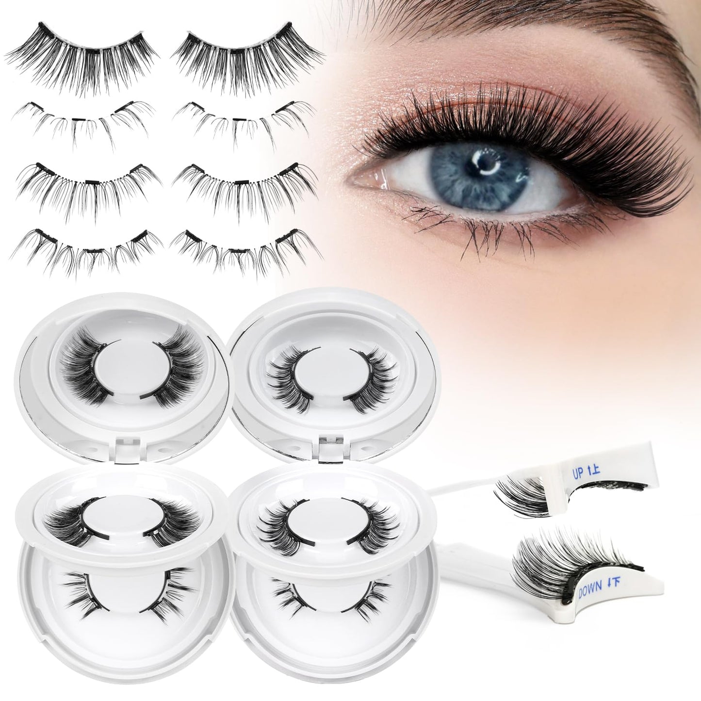 Higu clace Magnetic Eyelashes 4Pairs Magnetic Eyelashes with Applicator Soft Magnetic Lashes Natural Look Wispy Magnet Lashes Without Eyeliner Easy to Wear and Remove(DJCX-B04）