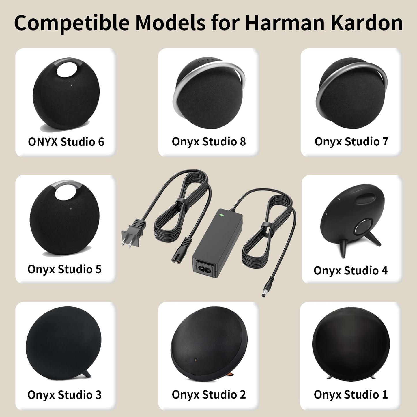 for Harman Kardon Charger Onyx Studio 8 7 6 5 4 3 2 1 Wireless Bluetooth Speaker Replacement Harmon Kardon Charger 19V AC Power Cord Supply【10 FT】 VHBW