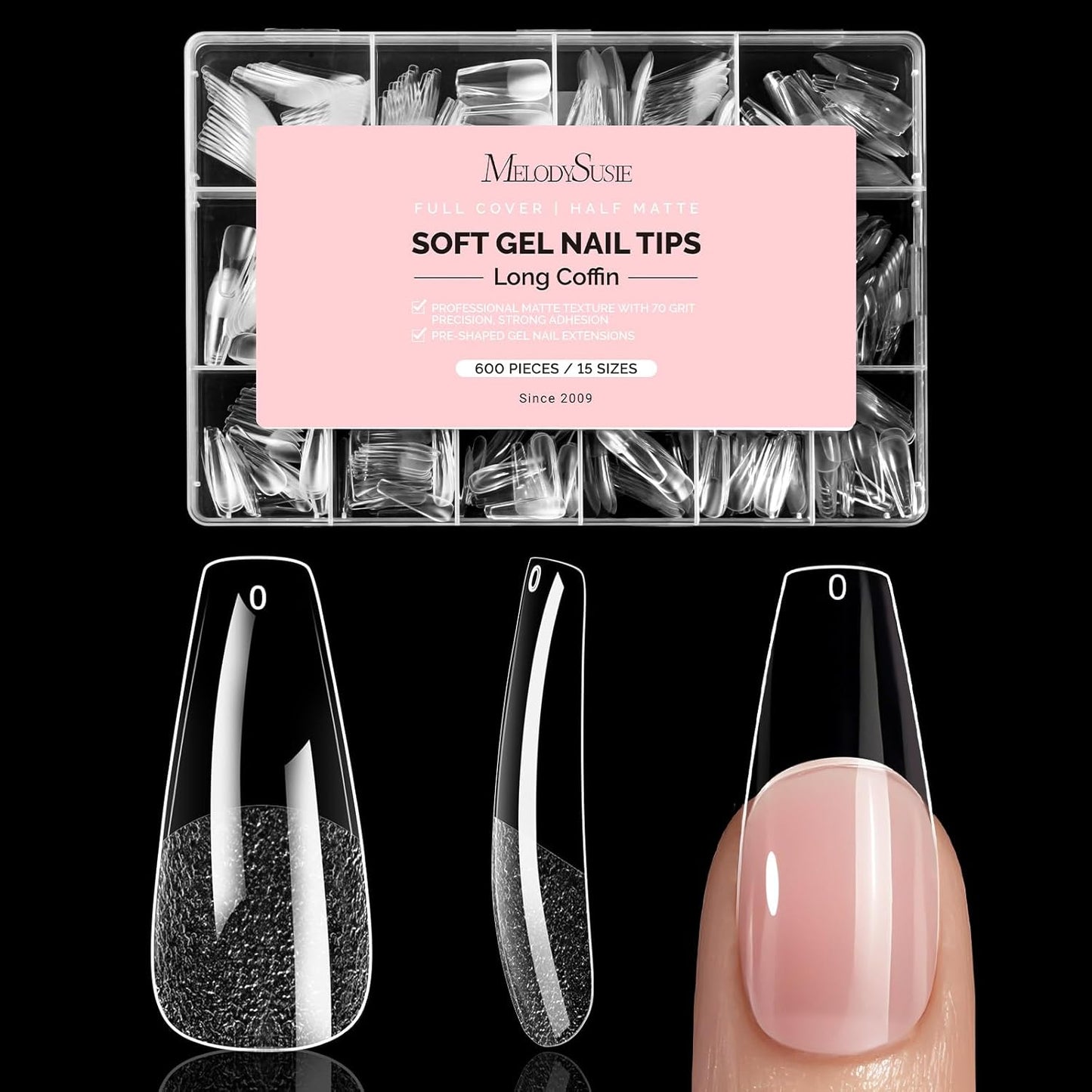 Short Square X Nail Tips - 600 Pcs Clear Acrylic Press-On Nails | Half Matte Full Cover for DIY & Salon Use