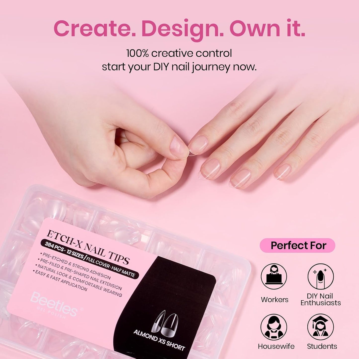 Almond Nail Tips - 288 PCS Clear Full Cover Pre-Shaped Gel Extensions for Nail Art | 12 Sizes Available