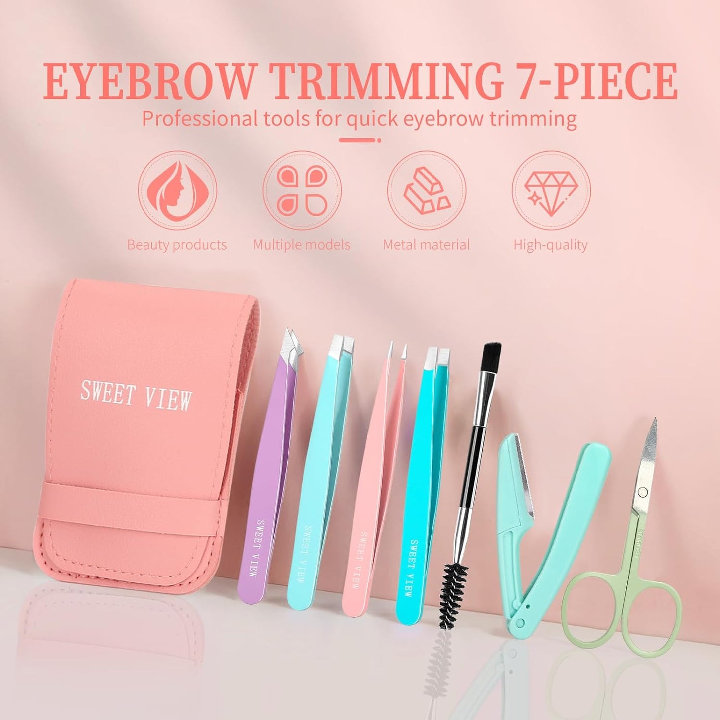 7-Piece Eyebrow Tweezers Kit - Precision Plucker Set with Scissors, Razor & Spoolie for Facial Hair Removal | Ideal for Brows, Chin & Ingrown Hair