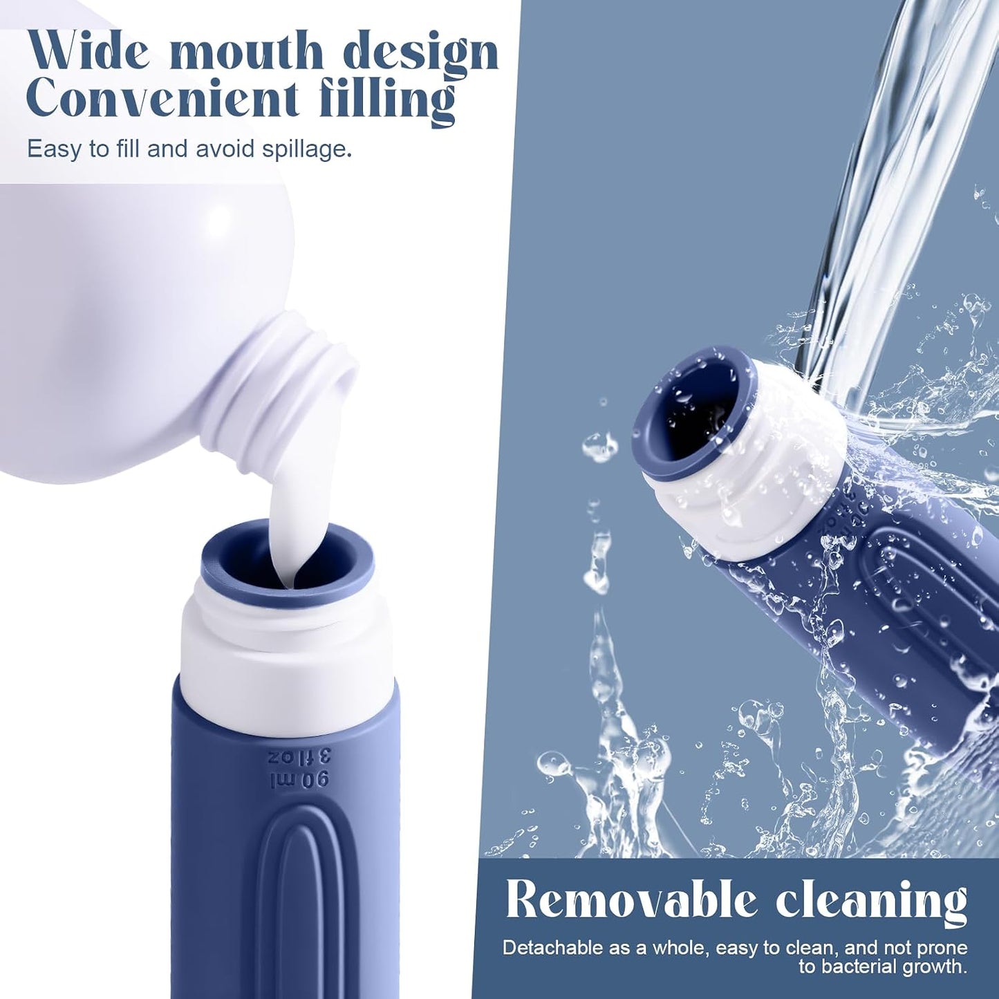 Travel Bottles for Toiletries - 3oz Silicone Leak-Proof Containers | TSA Approved, Squeezable Essentials (Blue)