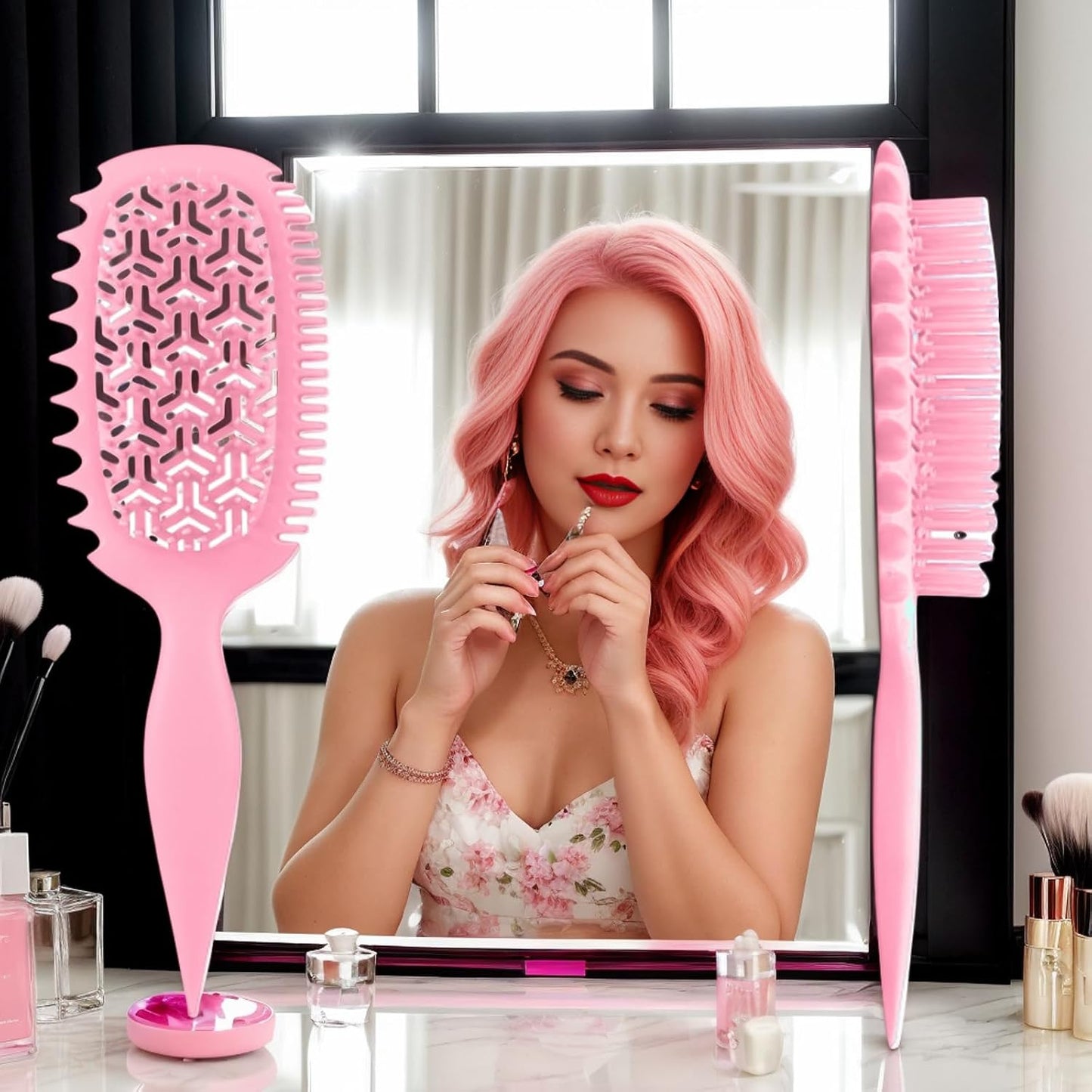 AirFlow Curl Defining Brush - Pink Detangling Brush for Curly Hair | Ventilated Design for All Hair Types