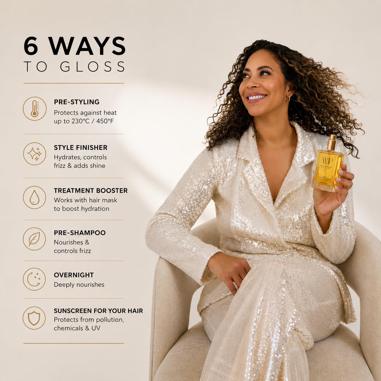 Wip Hair Oil - Crown 11 Argan Infused Hair Oil - Hair Heat Protectant Oil for Frizz Control - Adds Shine and Smooths Split Ends - Color Safe Formula - Paraben, Phthalate and Sulfate Free - 100ml