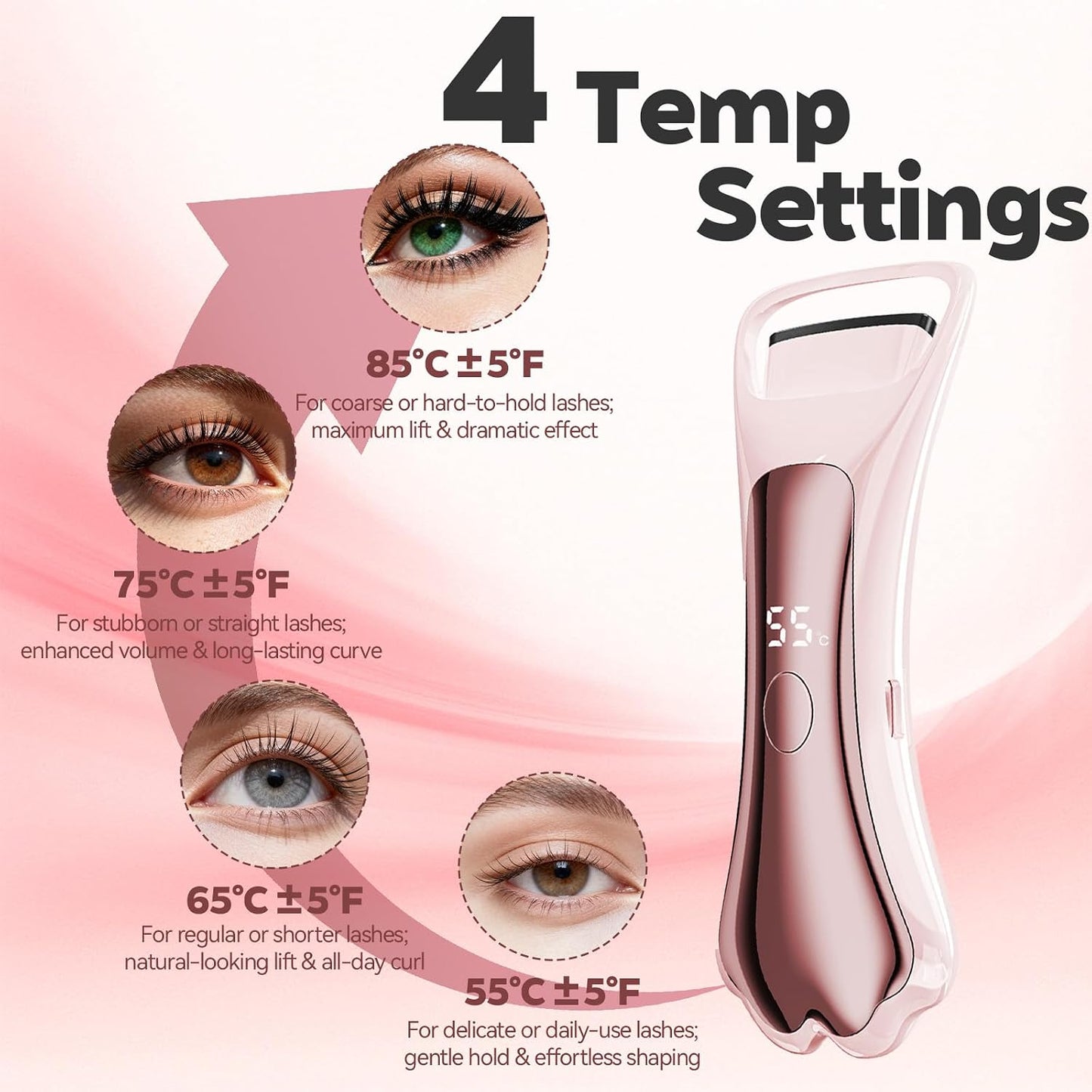 Heated Eyelash Curler - Fast 15s Heat-Up, 4 Temperature Modes | Cute Cat Paw Design, Type-C Rechargeable