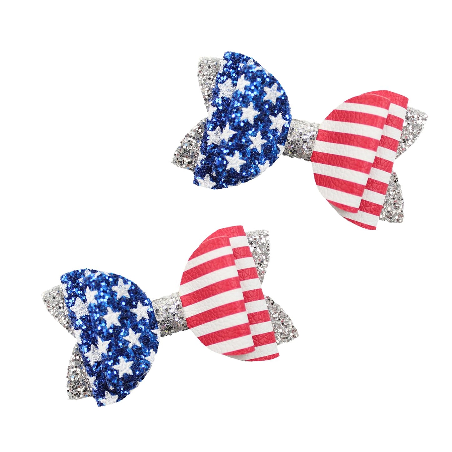 hhdatc 4th of July Patriotic Red White Blue Sequin Barrettes Hair Bows Alligator Clips Glittery Sparkly Hairpins for Independence Day & Xmas Party Outfits, Decor Accessories and Gifts