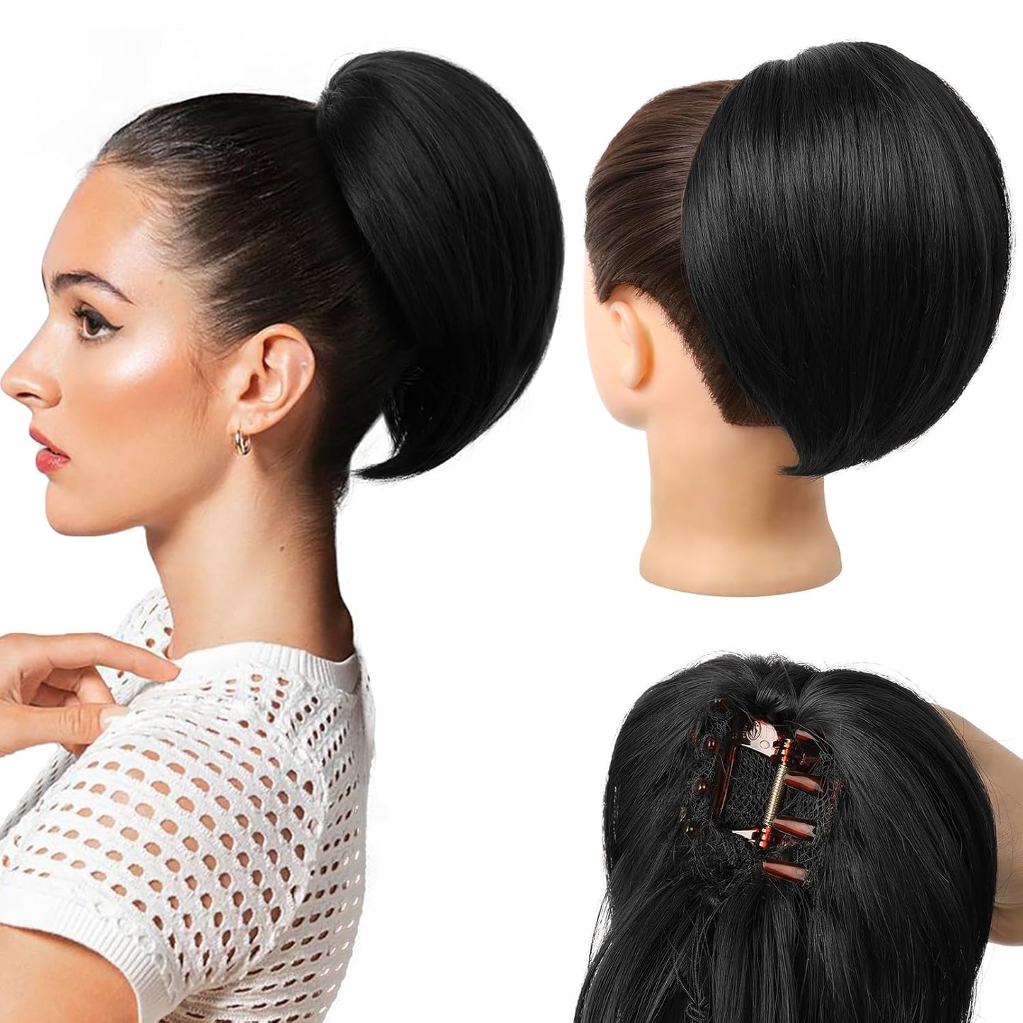 Ponytail Extension - 8" Short Mini Claw Clip Hairpiece for Women | Natural Soft Feather-Light - Natural Blonde