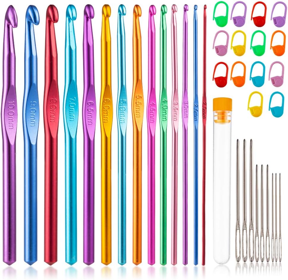 Ergonomic Crochet Hooks Set - 21 Sizes 0.5–10.0mm | Soft Grip Needles with Roll Bag for Comfort